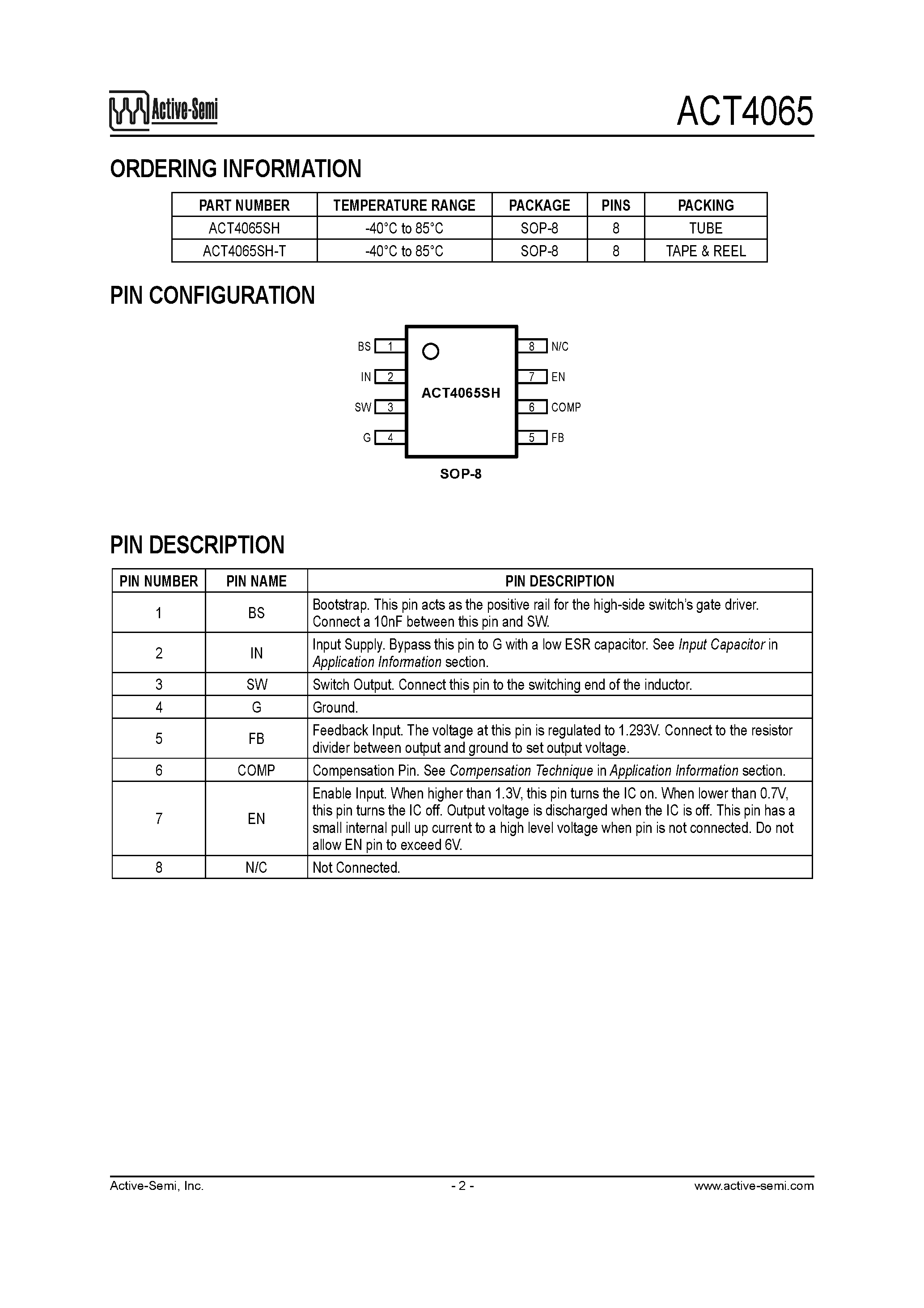 Даташит на микросхему ACT4065 страница 2 Даташит ACT4065 - страница 2