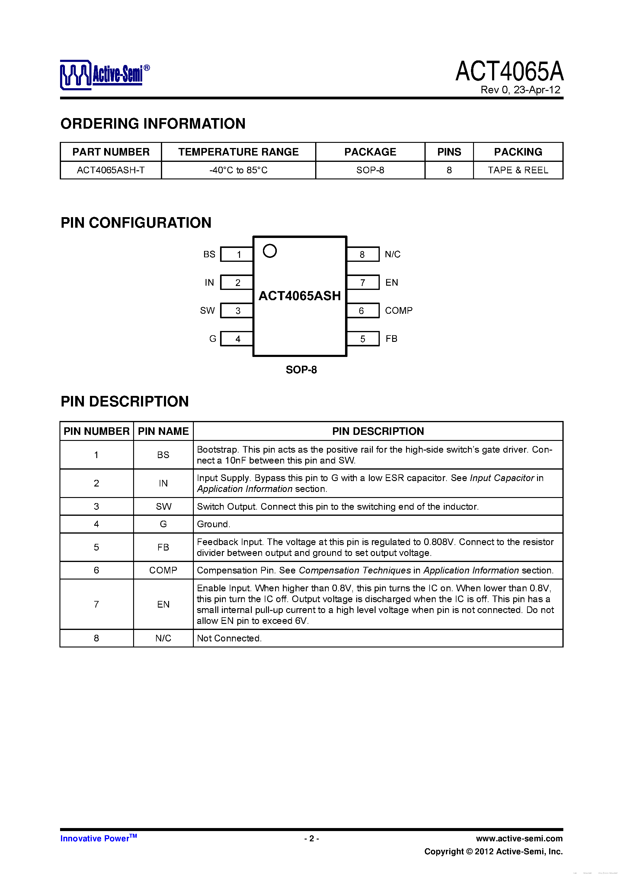 Даташит ACT4065A - страница 2