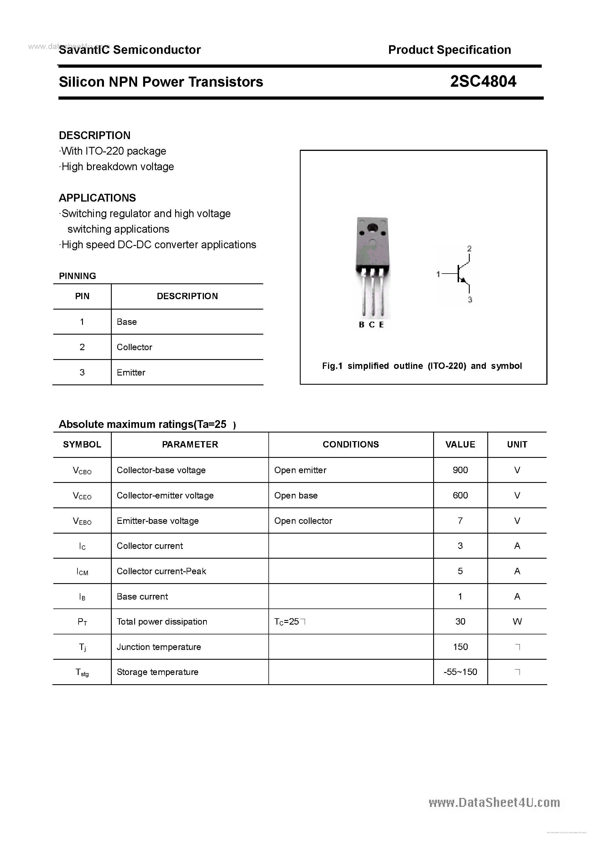 Даташит на микросхему C4804 страница 1 Даташит C4804 - страница 1