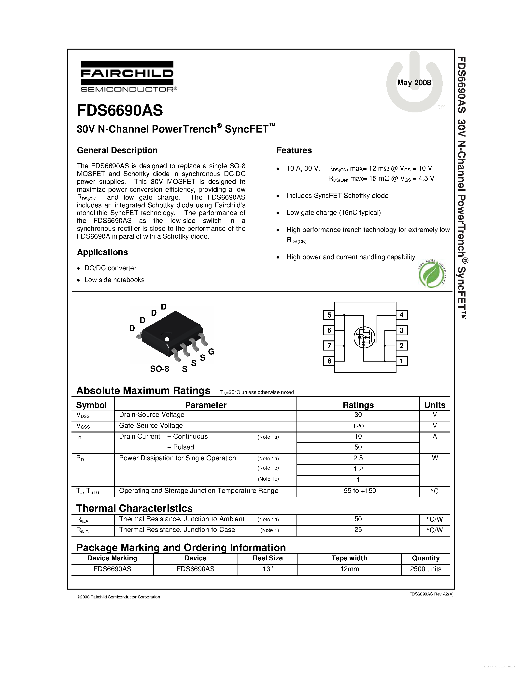 Datasheet FDS6690AS page 1 Datasheet FDS6690AS - page 1