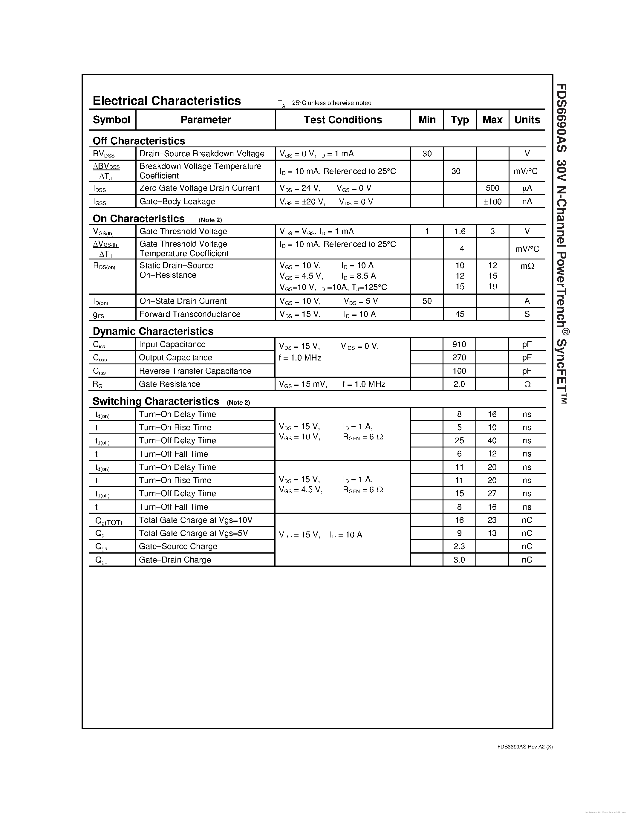 Datasheet FDS6690AS page 2 Datasheet FDS6690AS - page 2