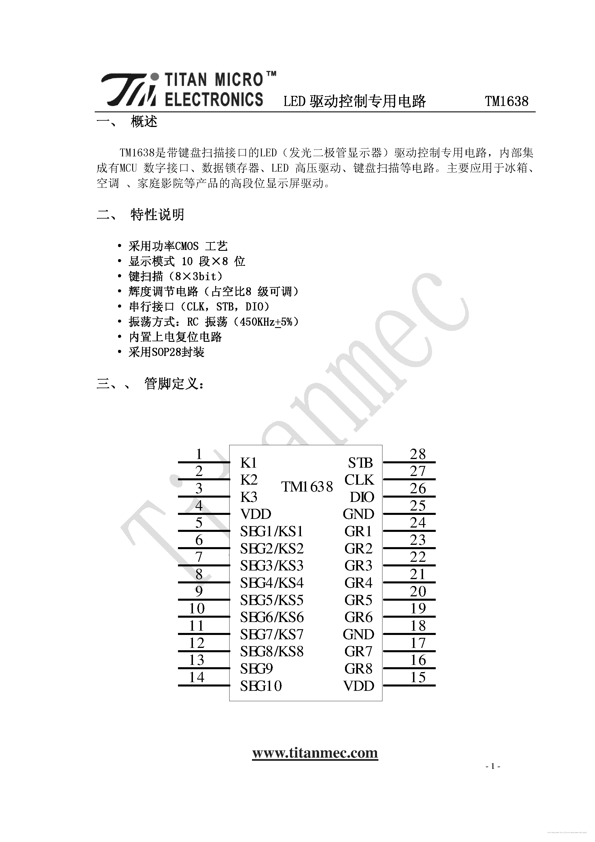 Datasheet TM1638 - page 1