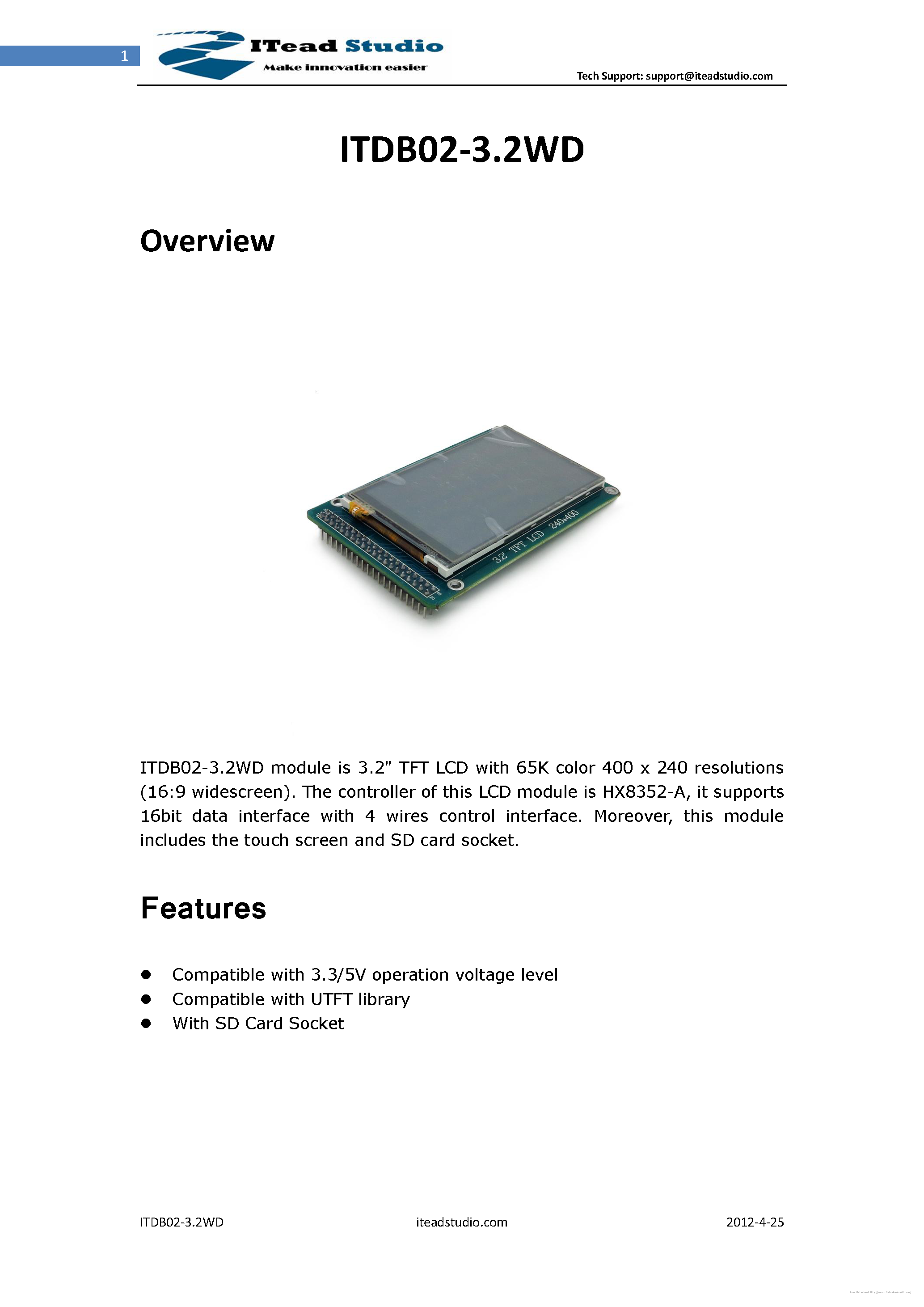 Datasheet ITDB02-3.2WD page 1 Datasheet ITDB02-3.2WD - page 1