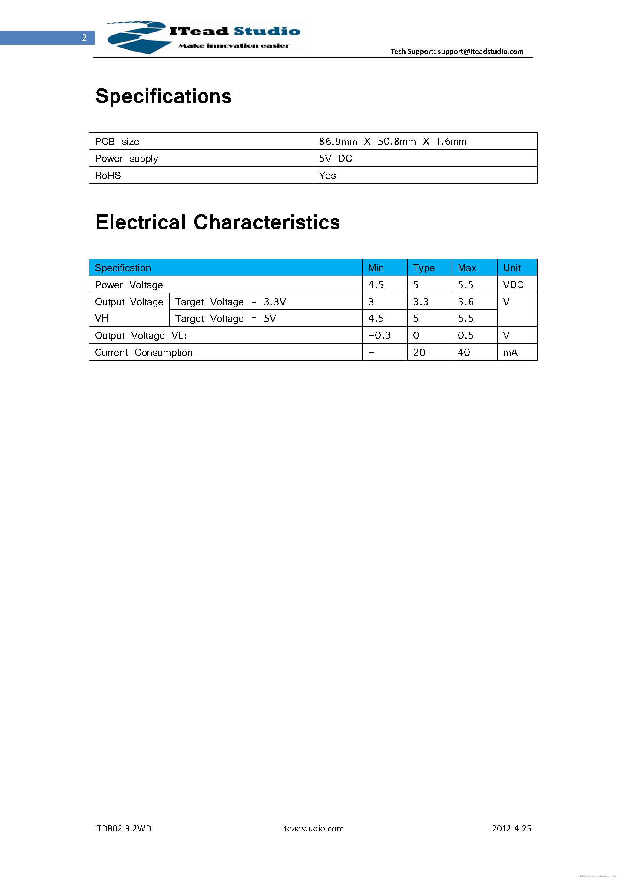 Datasheet ITDB02-3.2WD page 2 Datasheet ITDB02-3.2WD - page 2