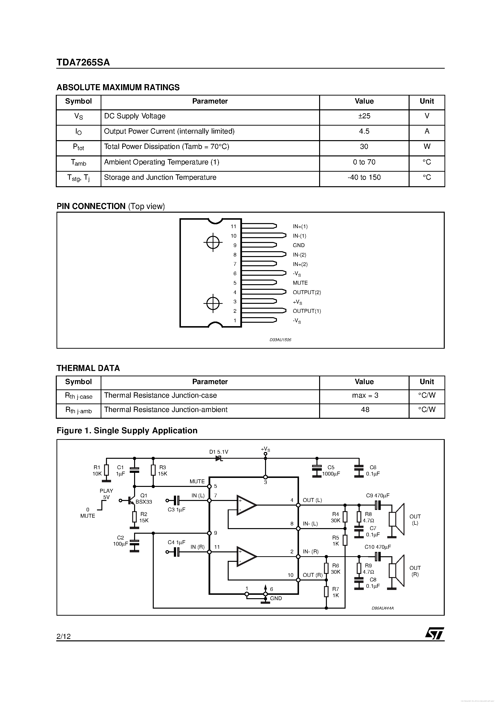 Datasheet TDA7265SA - page 2