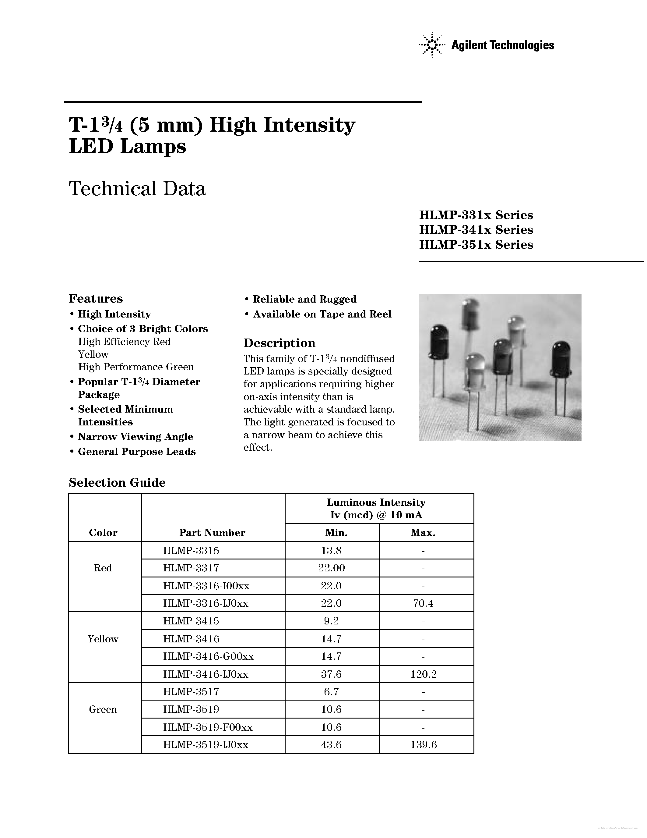 Datasheet HLMP-3315 - page 1