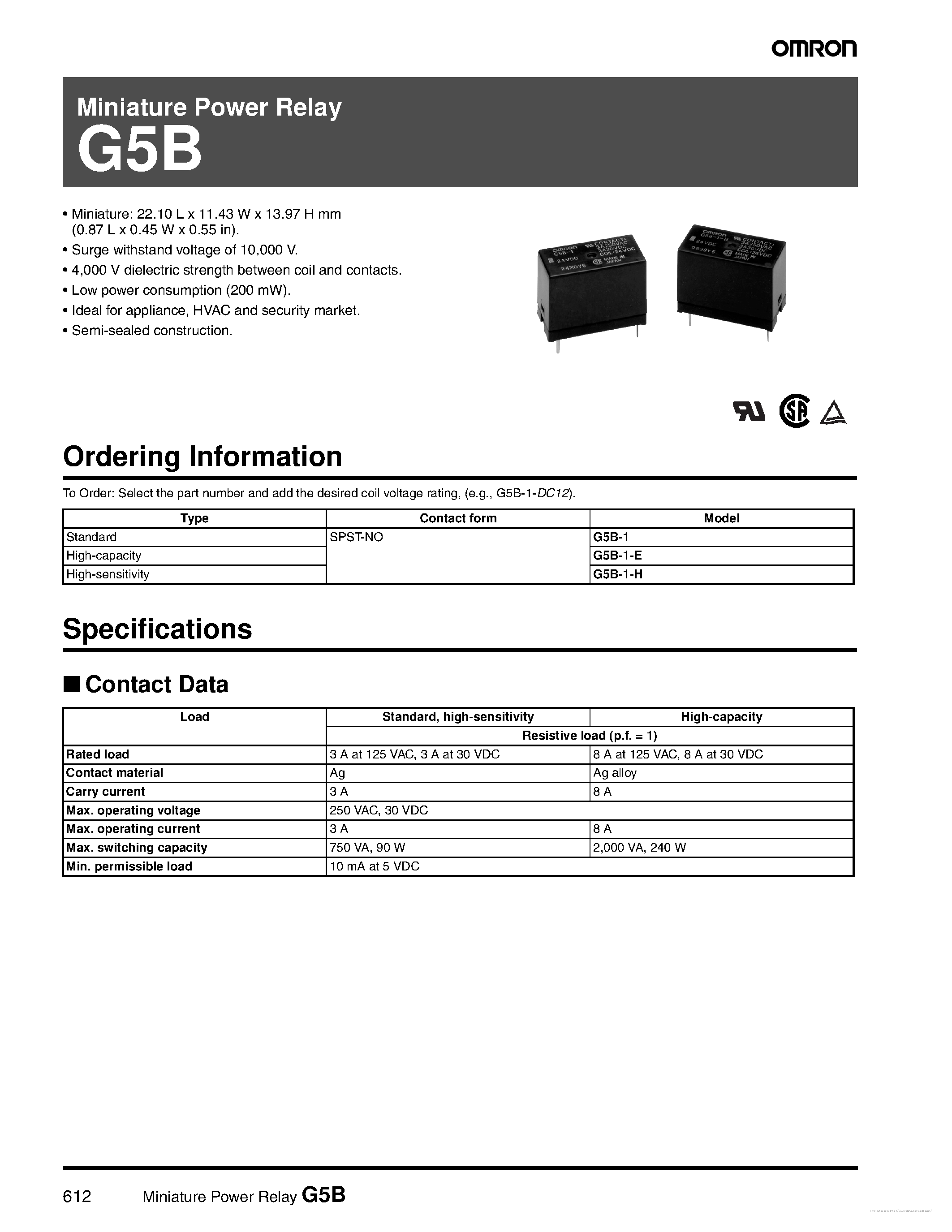 Datasheet G5B page 1 Datasheet G5B - page 1