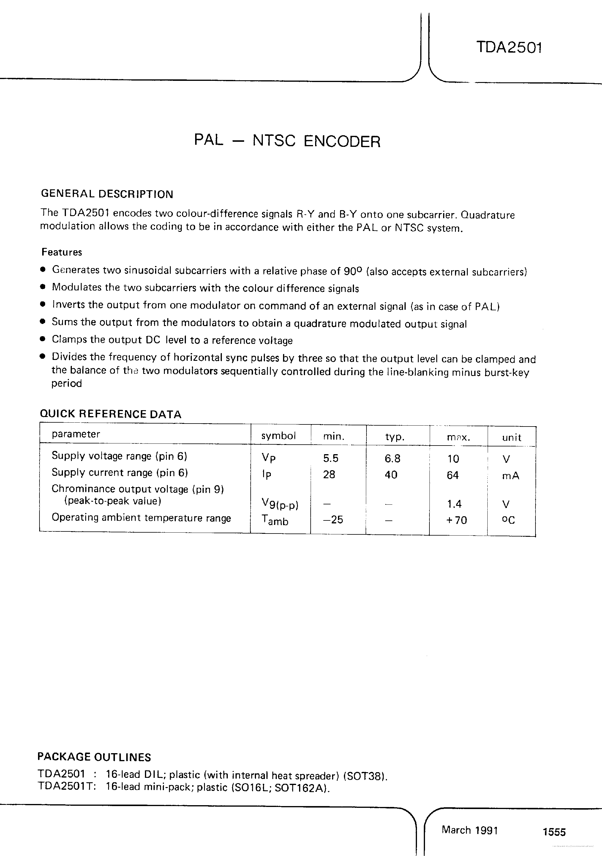 Datasheet TDA2501 page 1 Datasheet TDA2501 - page 1