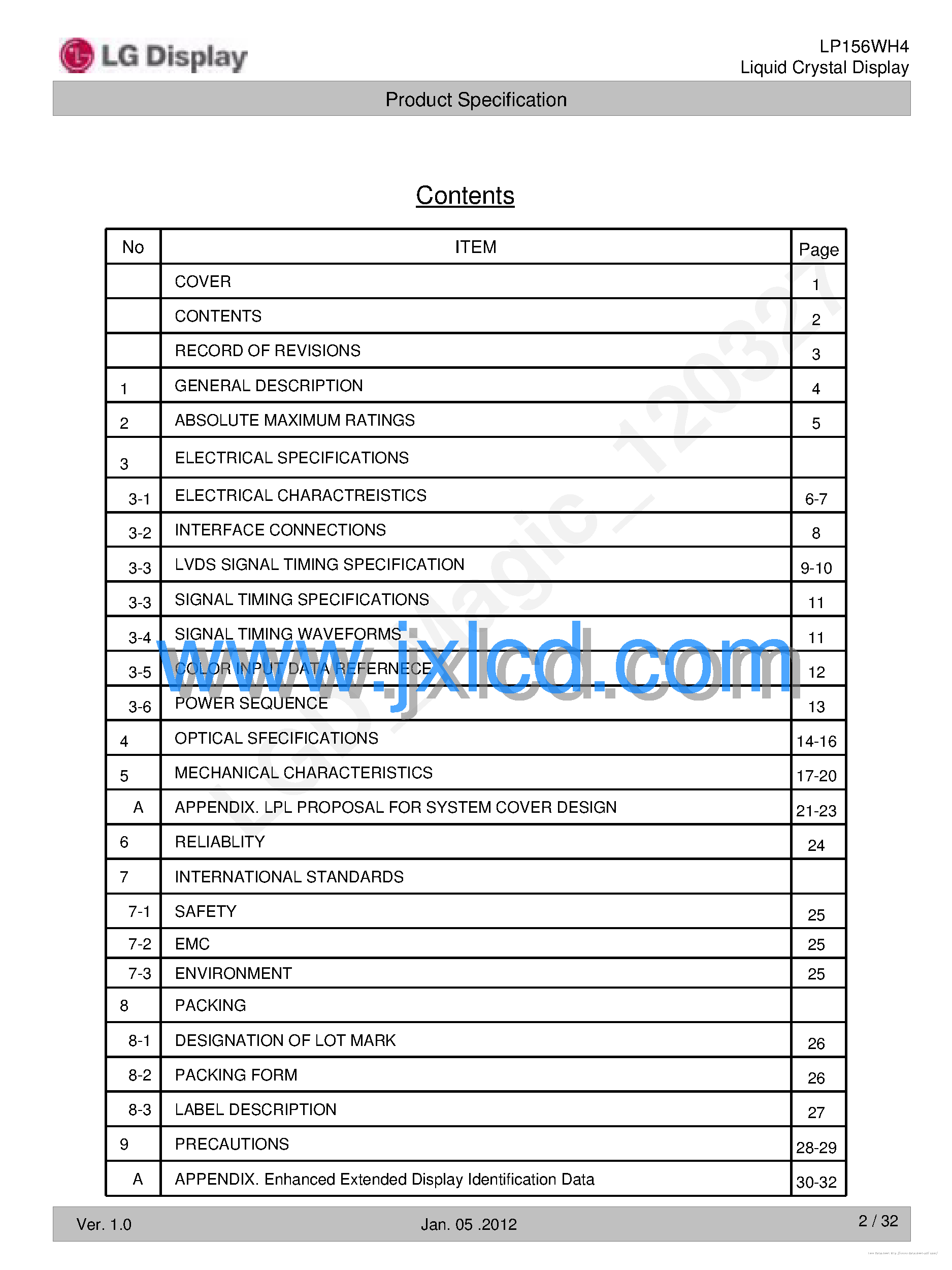Даташит на микросхему LP156WH4-TLN1 страница 2 Даташит LP156WH4-TLN1 - страница 2