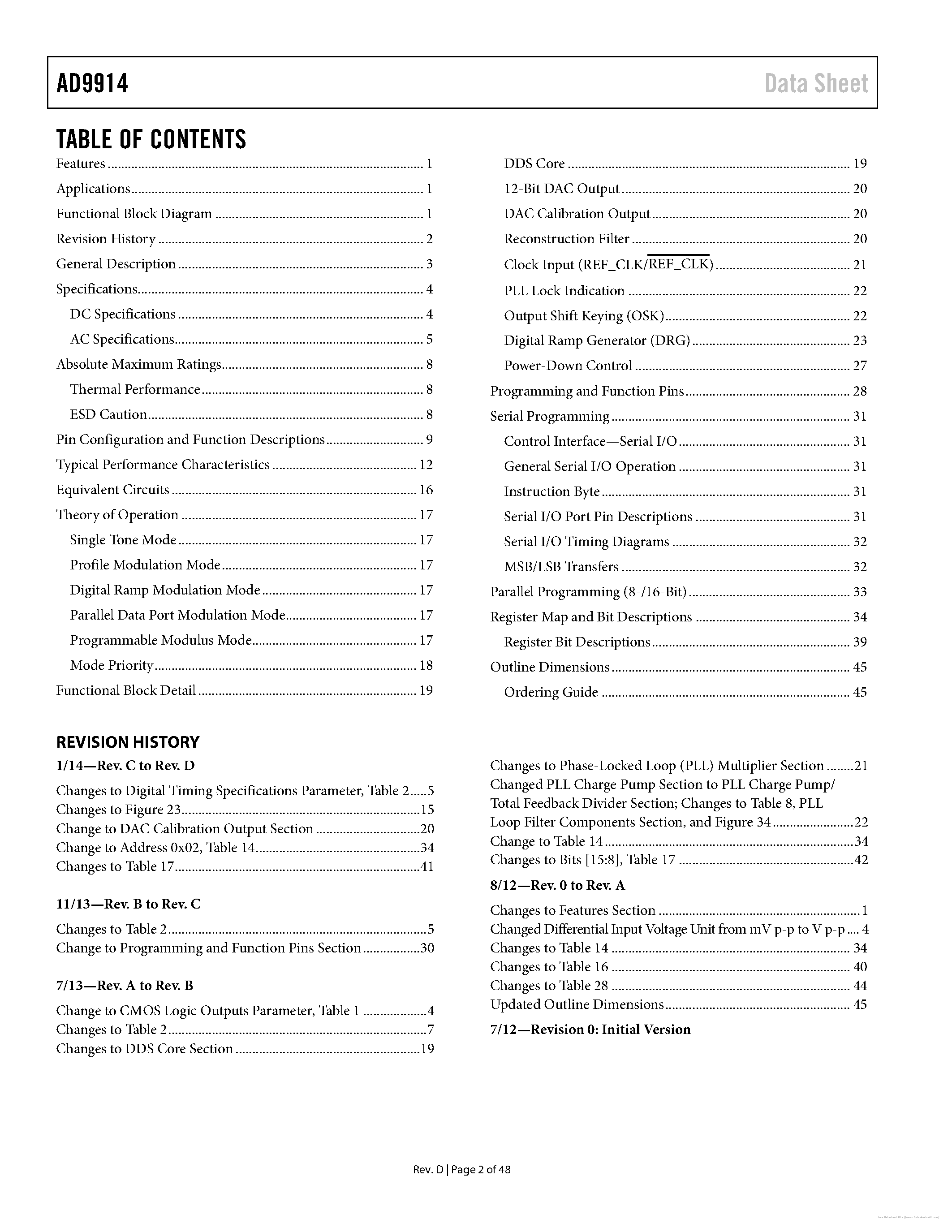 Даташит на микросхему AD9914 страница 2 Даташит AD9914 - страница 2