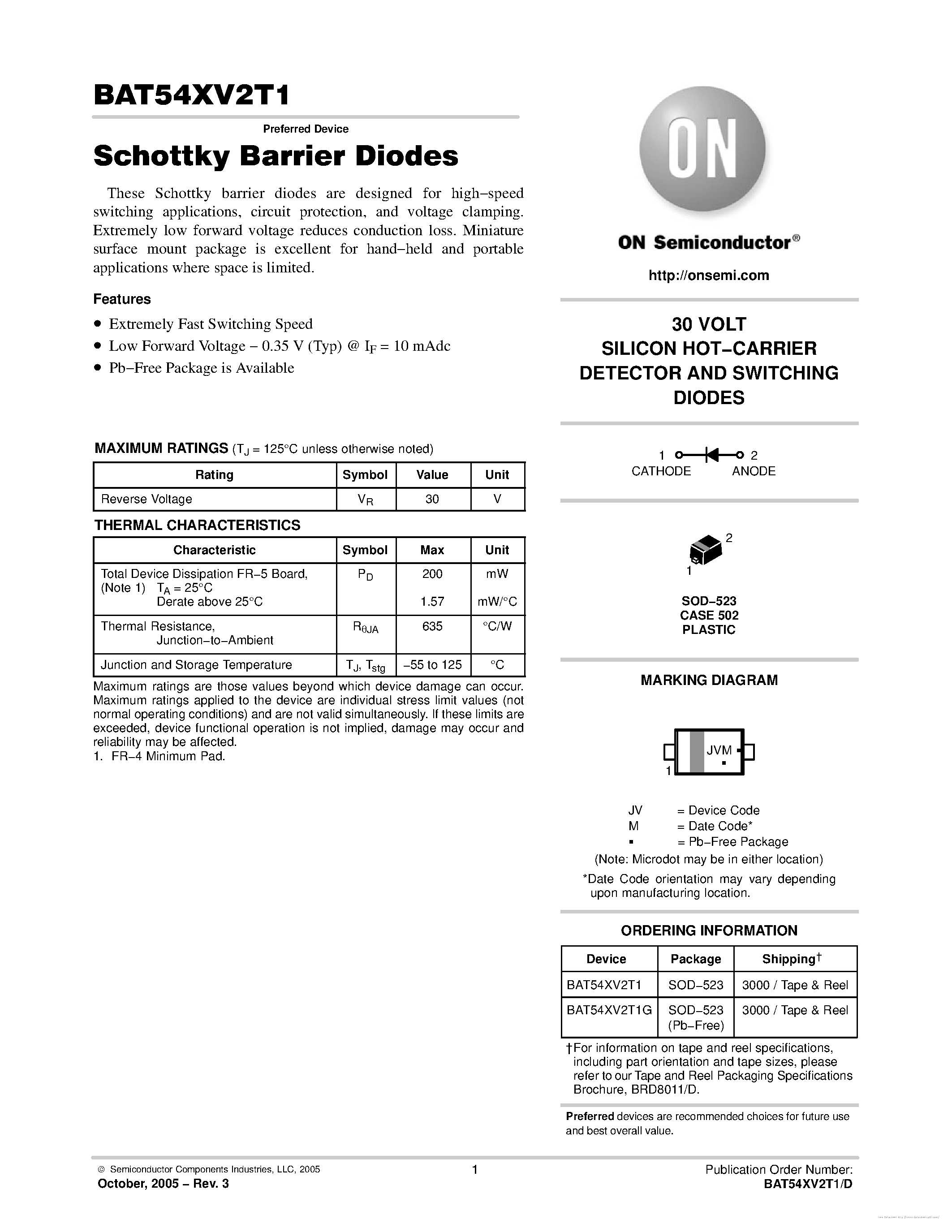 Datasheet BAT54XV2T1 - page 1
