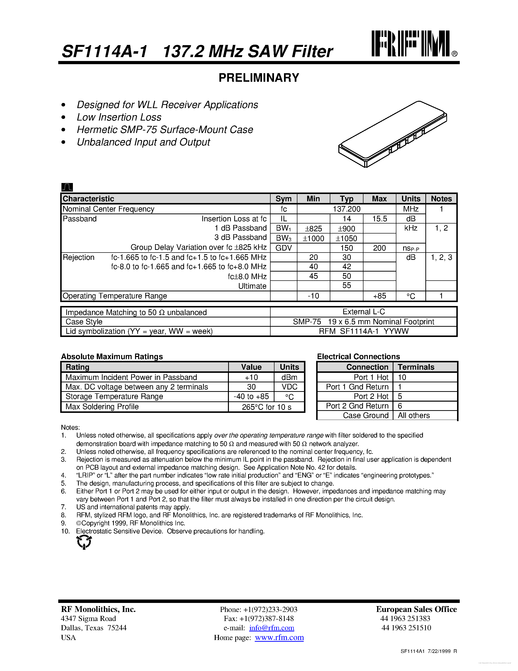 Datasheet SF1114A-1 - page 1
