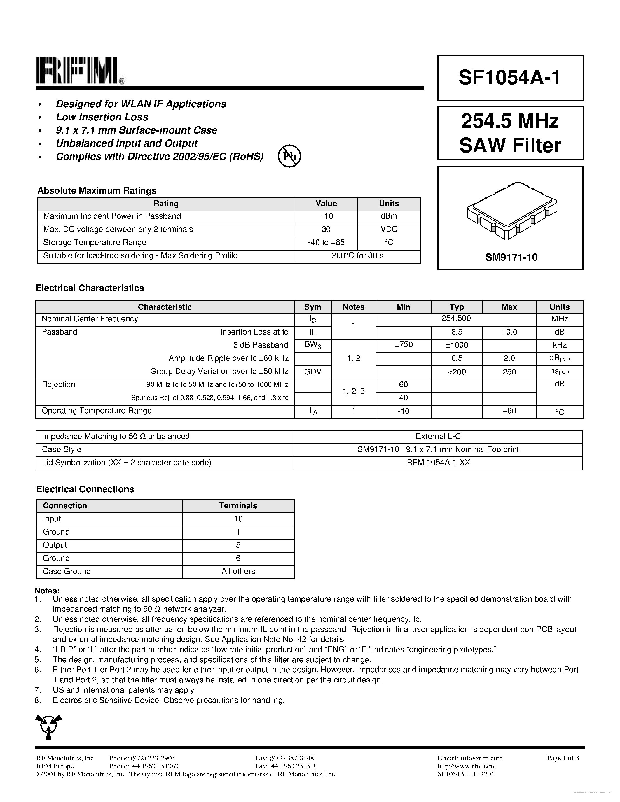 Datasheet SF1054A-1 - page 1