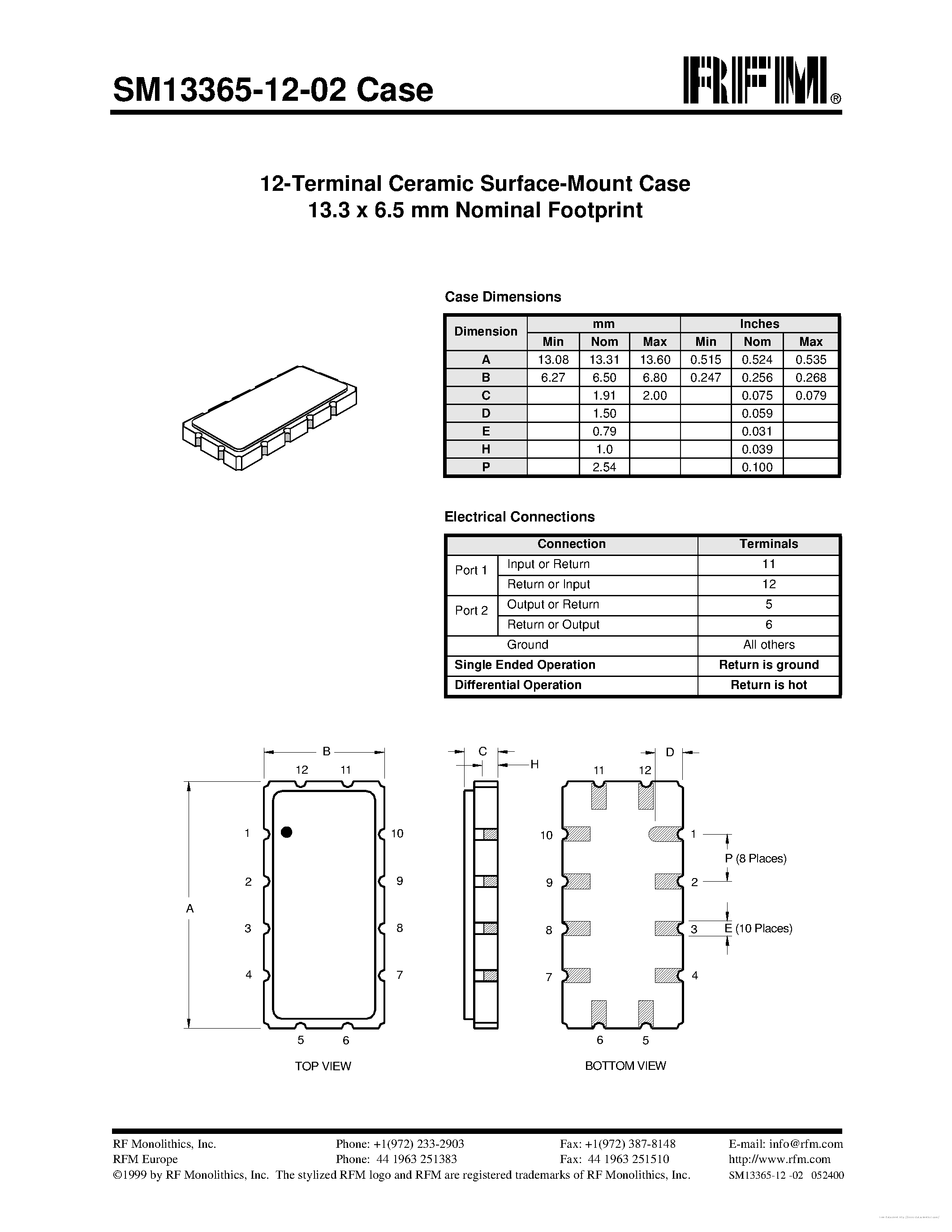 Даташит на микросхему SM13365-12-02 страница 1 Даташит SM13365-12-02 - страница 1