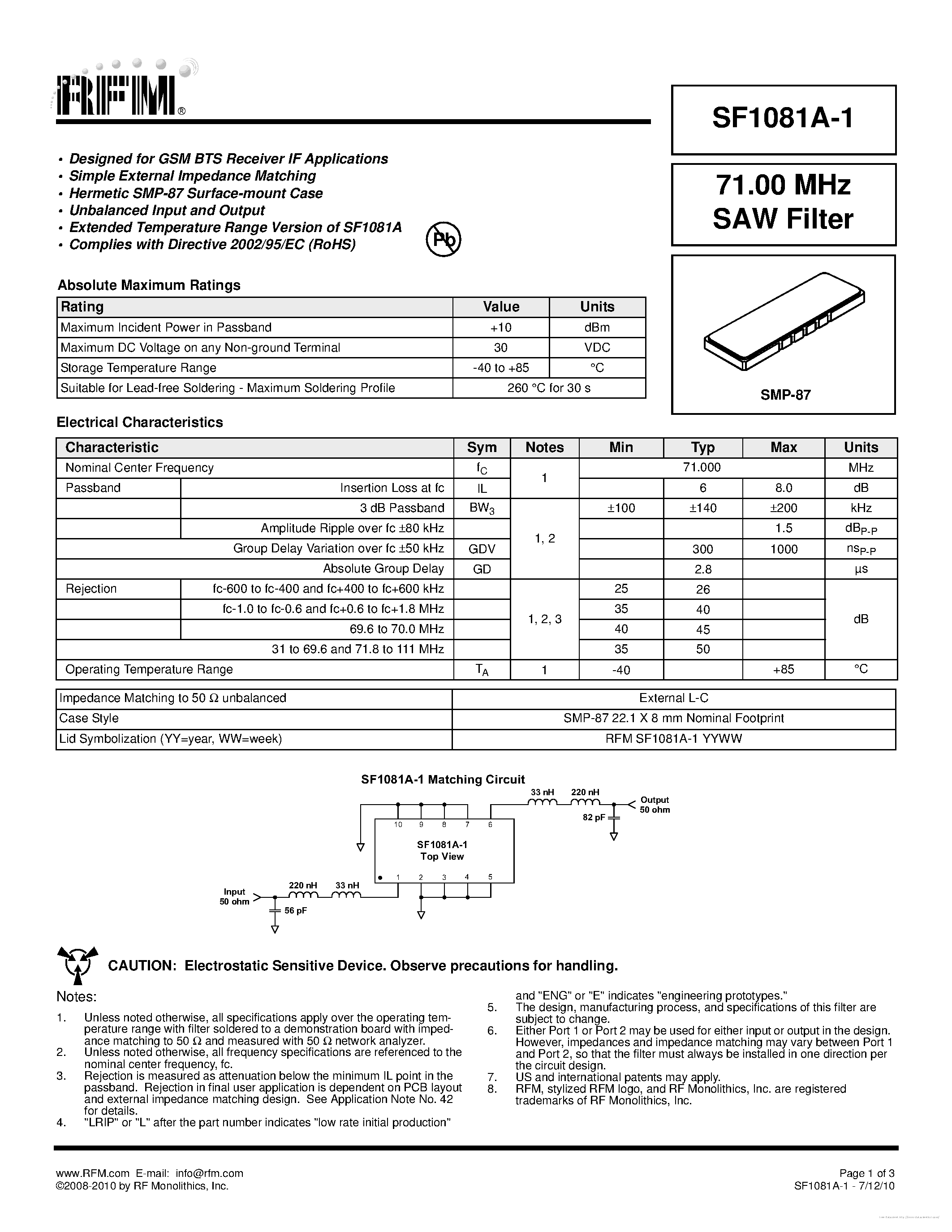 Datasheet SF1081A-1 - page 1