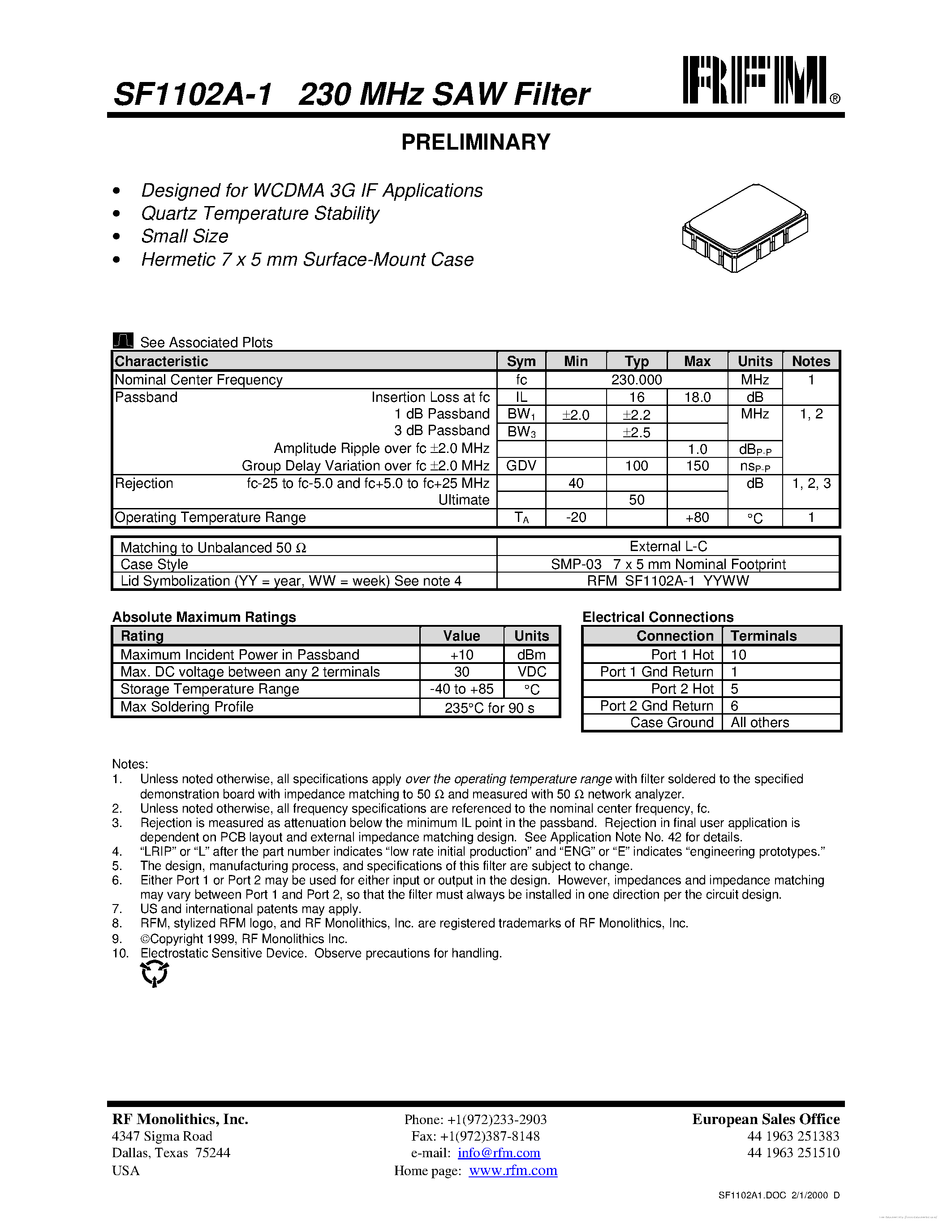 Datasheet SF1102A-1 - page 1