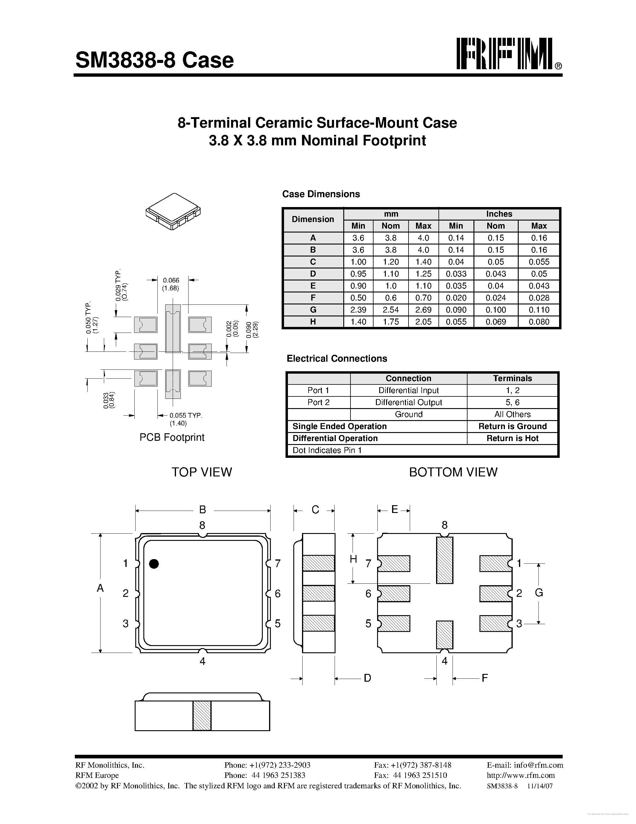 Datasheet SM3838-8 page 1 Datasheet SM3838-8 - page 1