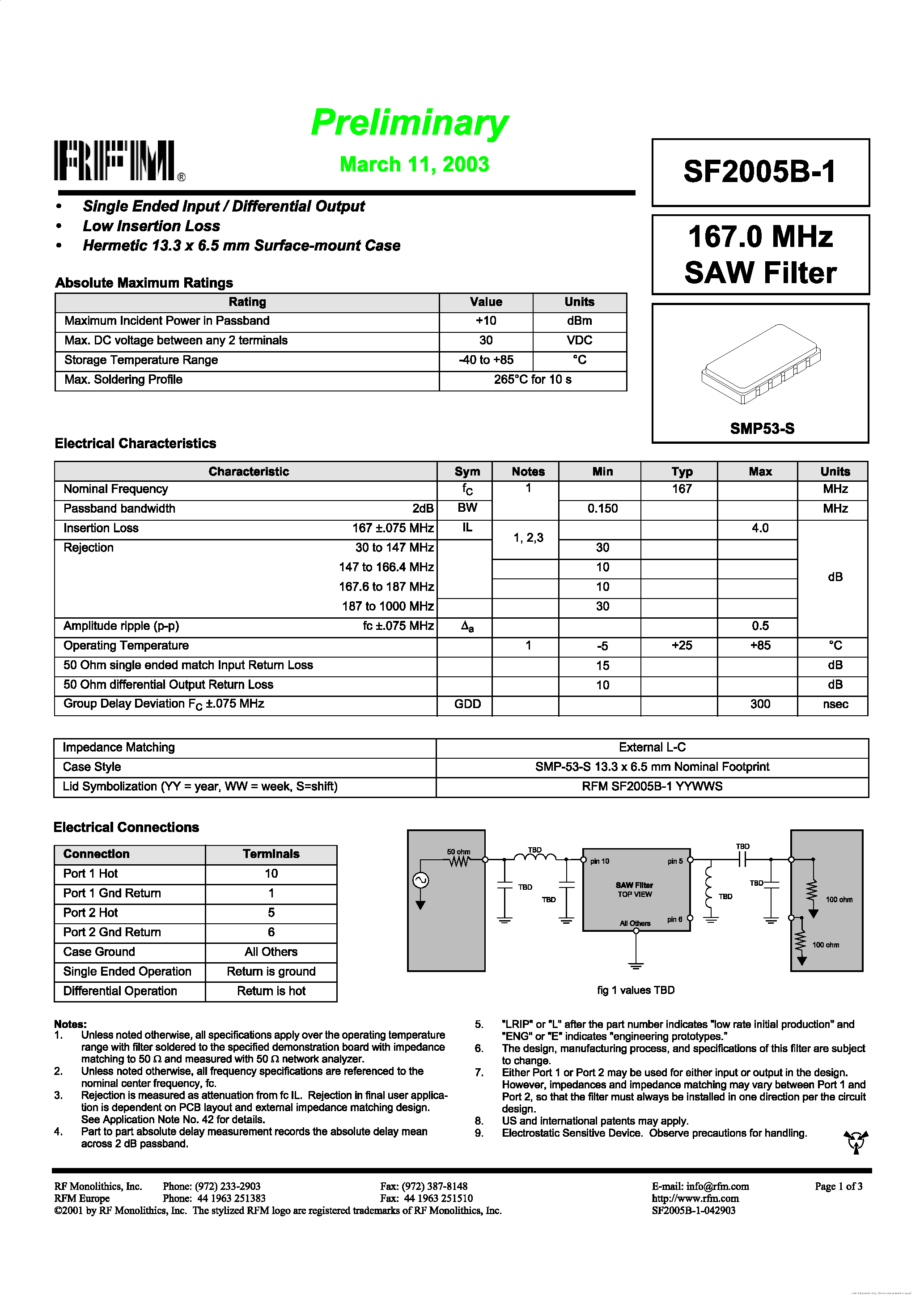 Datasheet SF2005B-1 - page 1