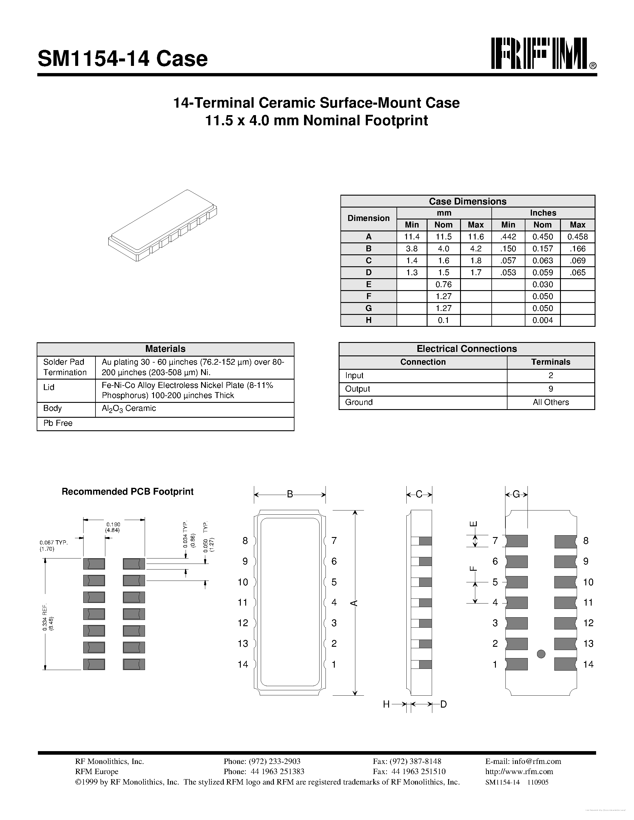 Даташит на микросхему SM1154-14 страница 1 Даташит SM1154-14 - страница 1