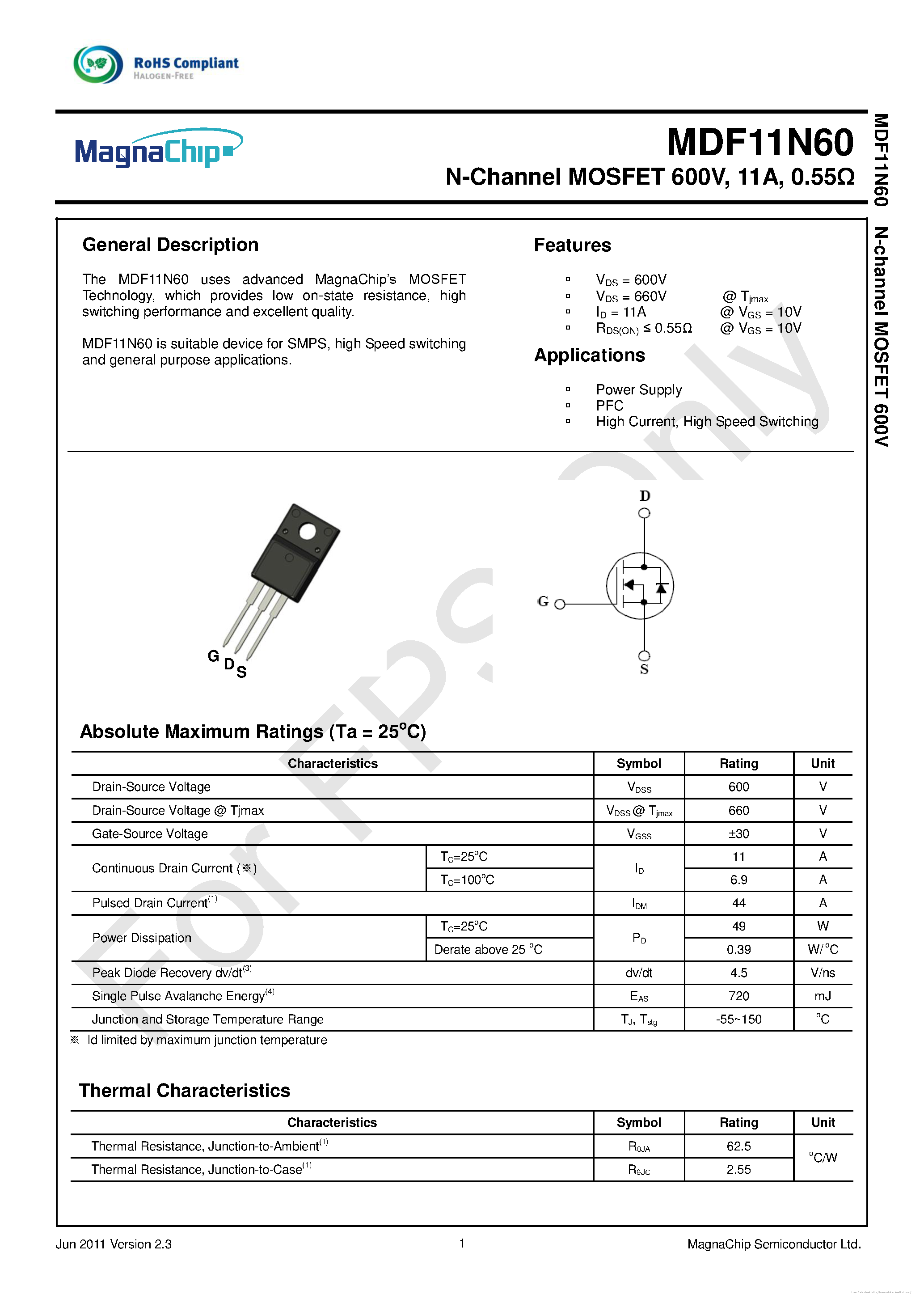 Даташит MDF11N60 - страница 1