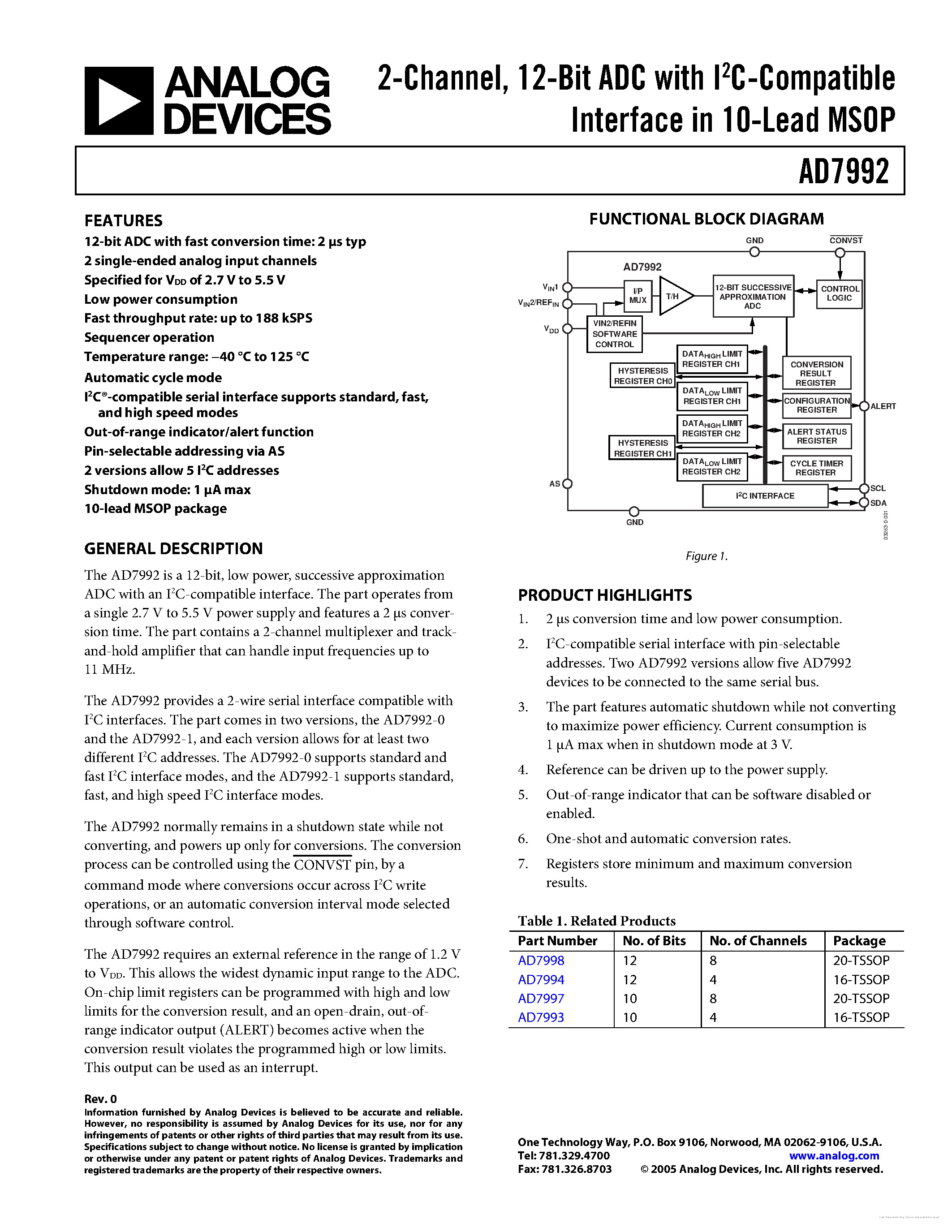 Datasheet AD7992 - page 1