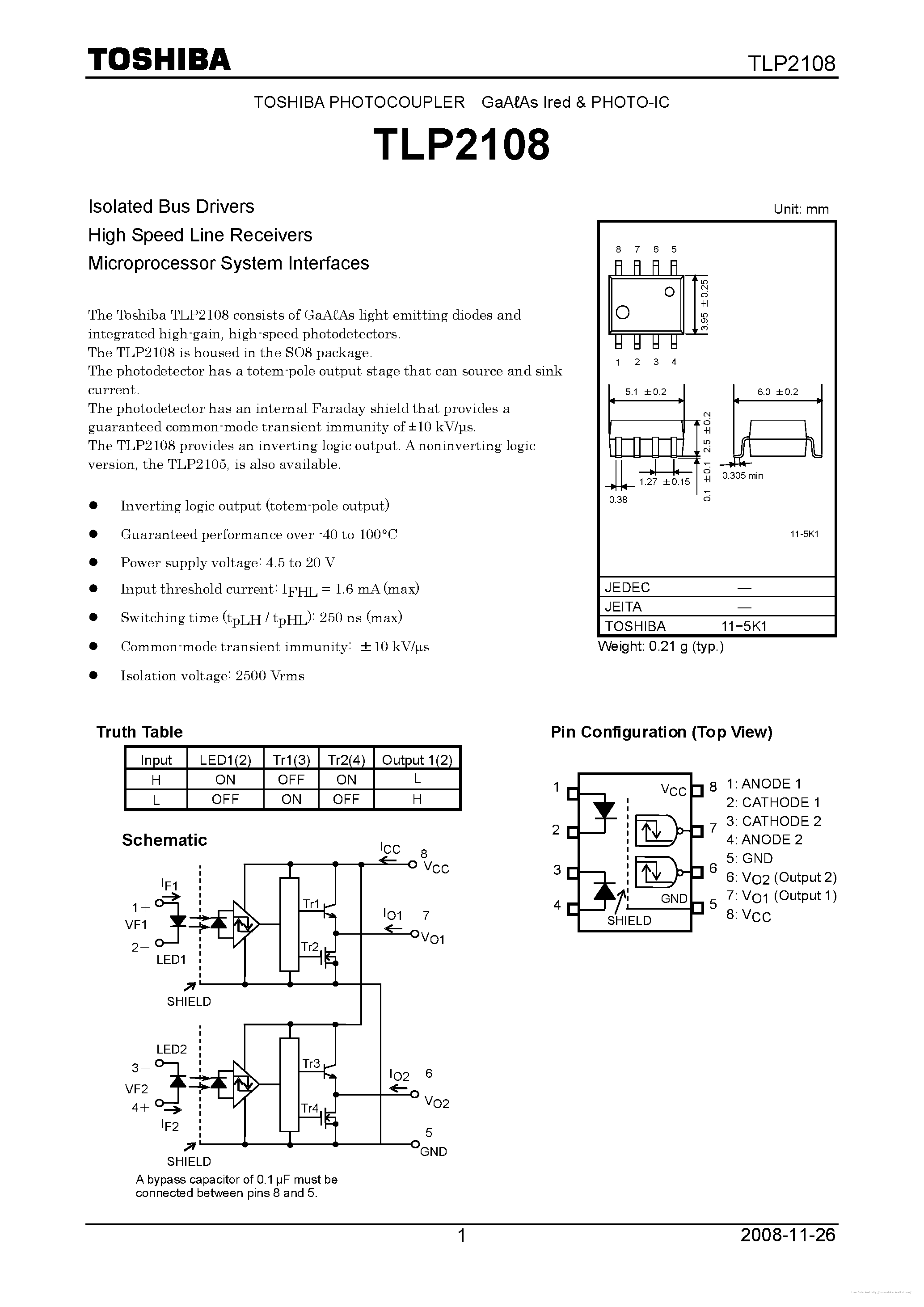 Datasheet TLP2108 page 1 Datasheet TLP2108 - page 1