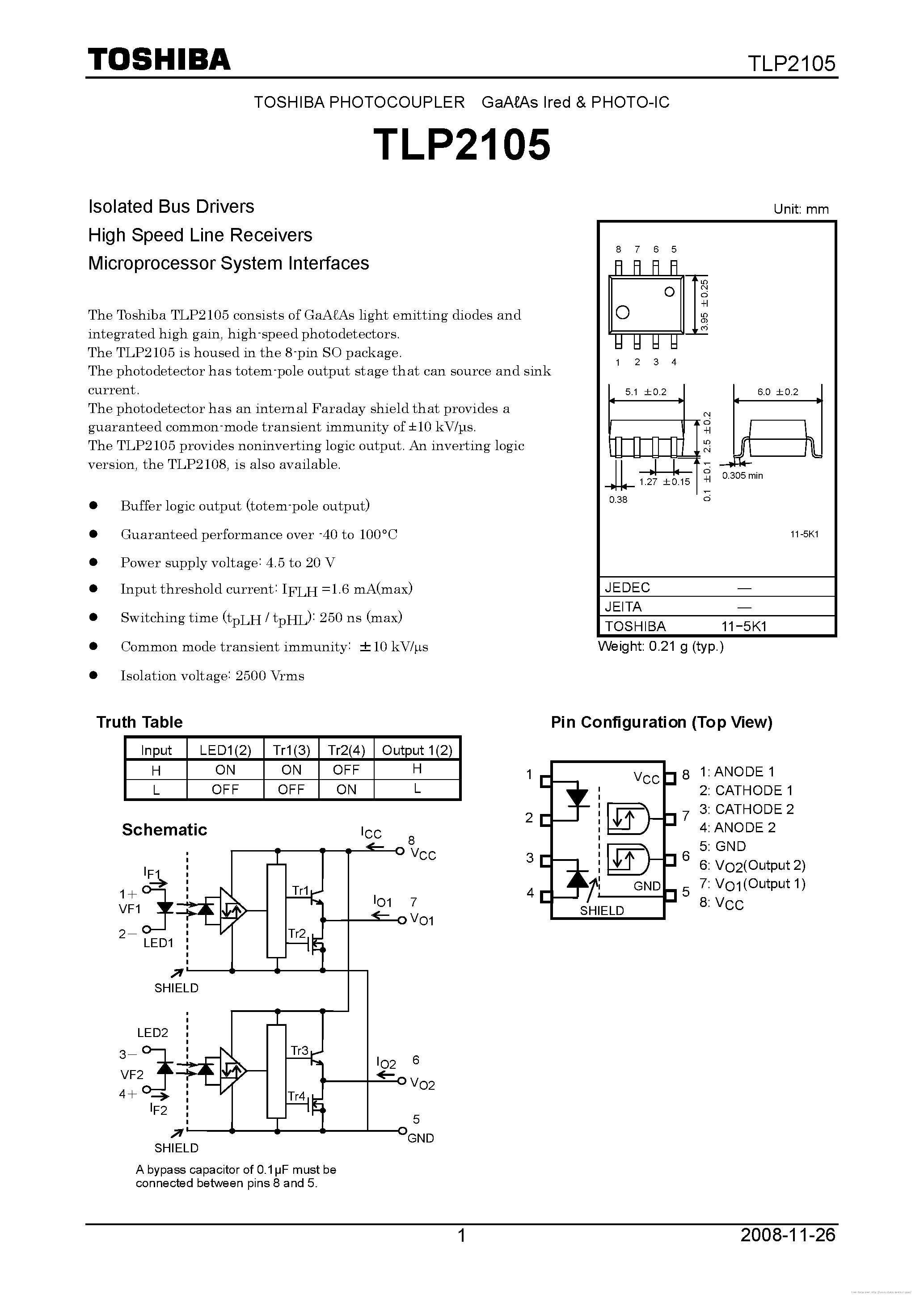 Datasheet TLP2105 page 1 Datasheet TLP2105 - page 1