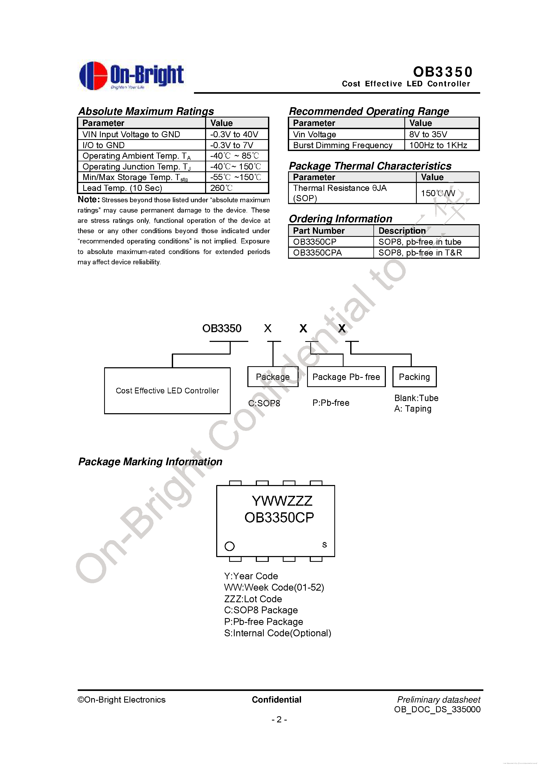 Даташит на микросхему OB3350 страница 2 Даташит OB3350 - страница 2