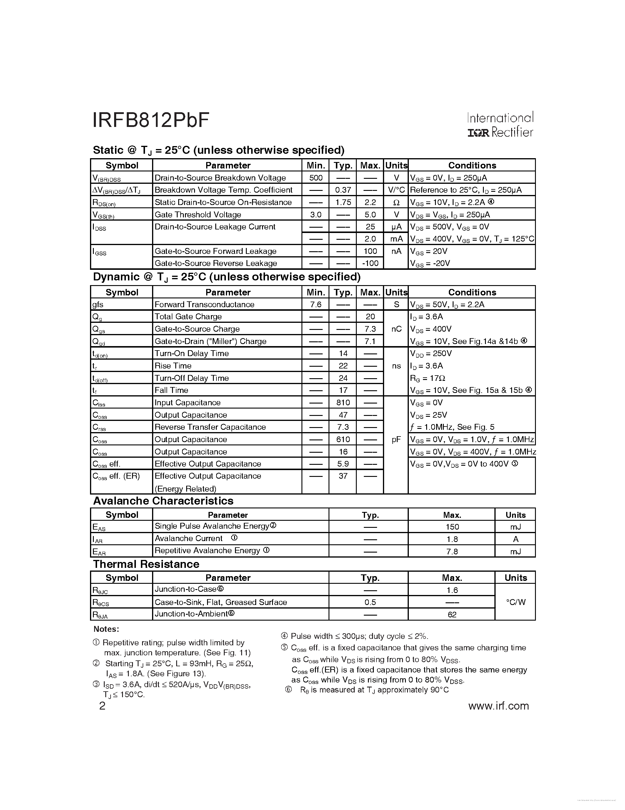 Datasheet IRFB812PBF page 2 Datasheet IRFB812PBF - page 2
