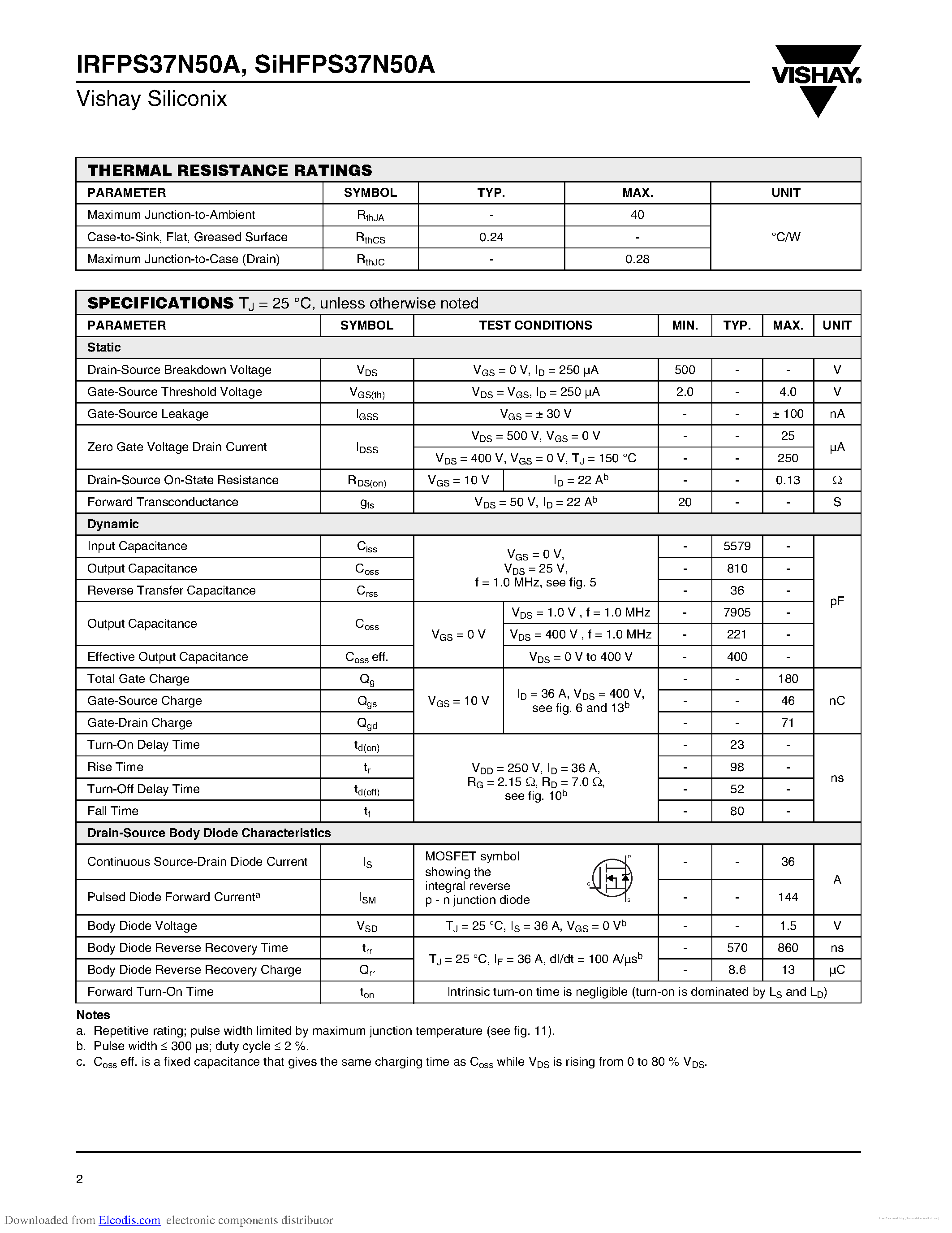 Datasheet IRFPS37N50A - page 2