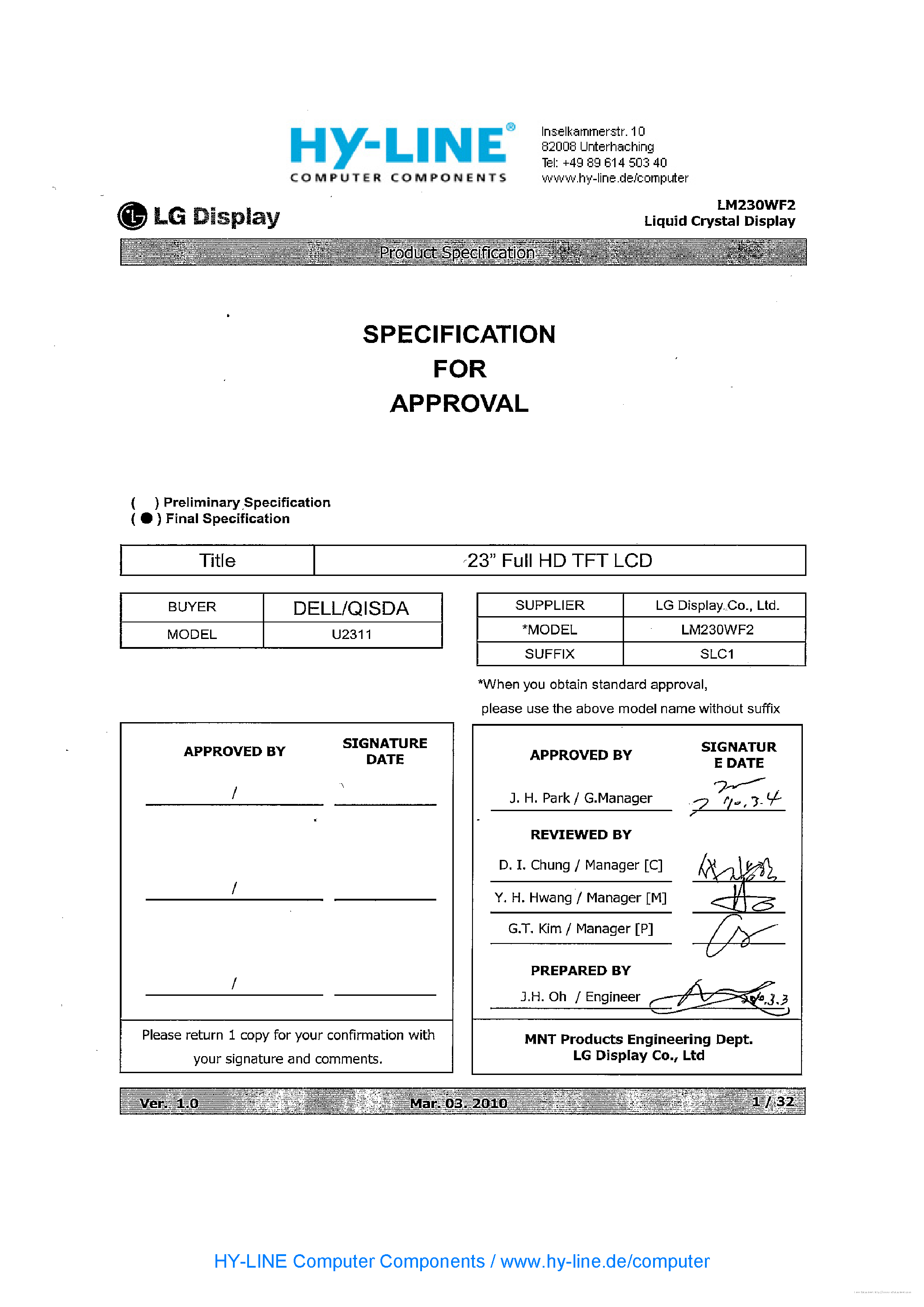 Datasheet LM230WF2-SLC1 - page 2