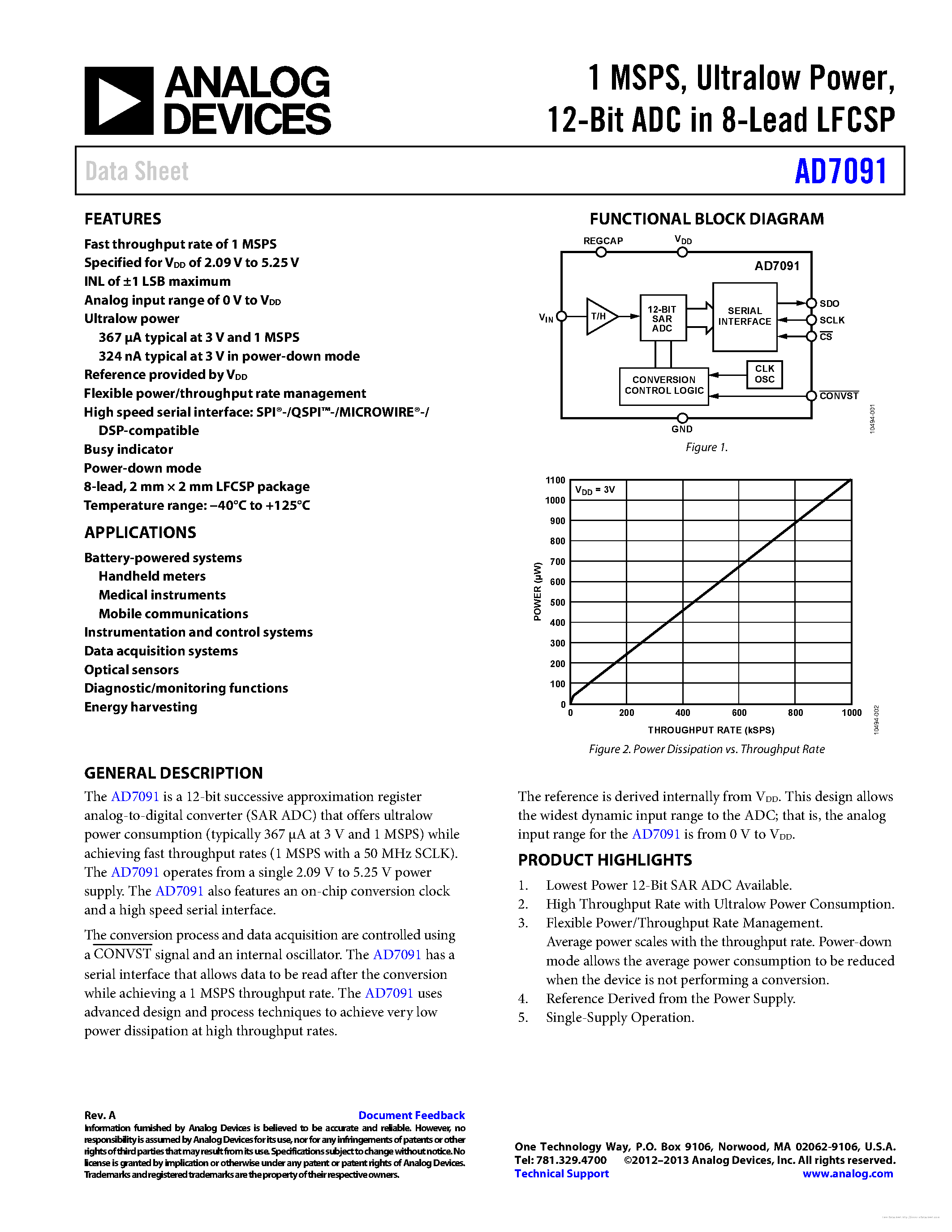 Datasheet AD7091 page 1 Datasheet AD7091 - page 1