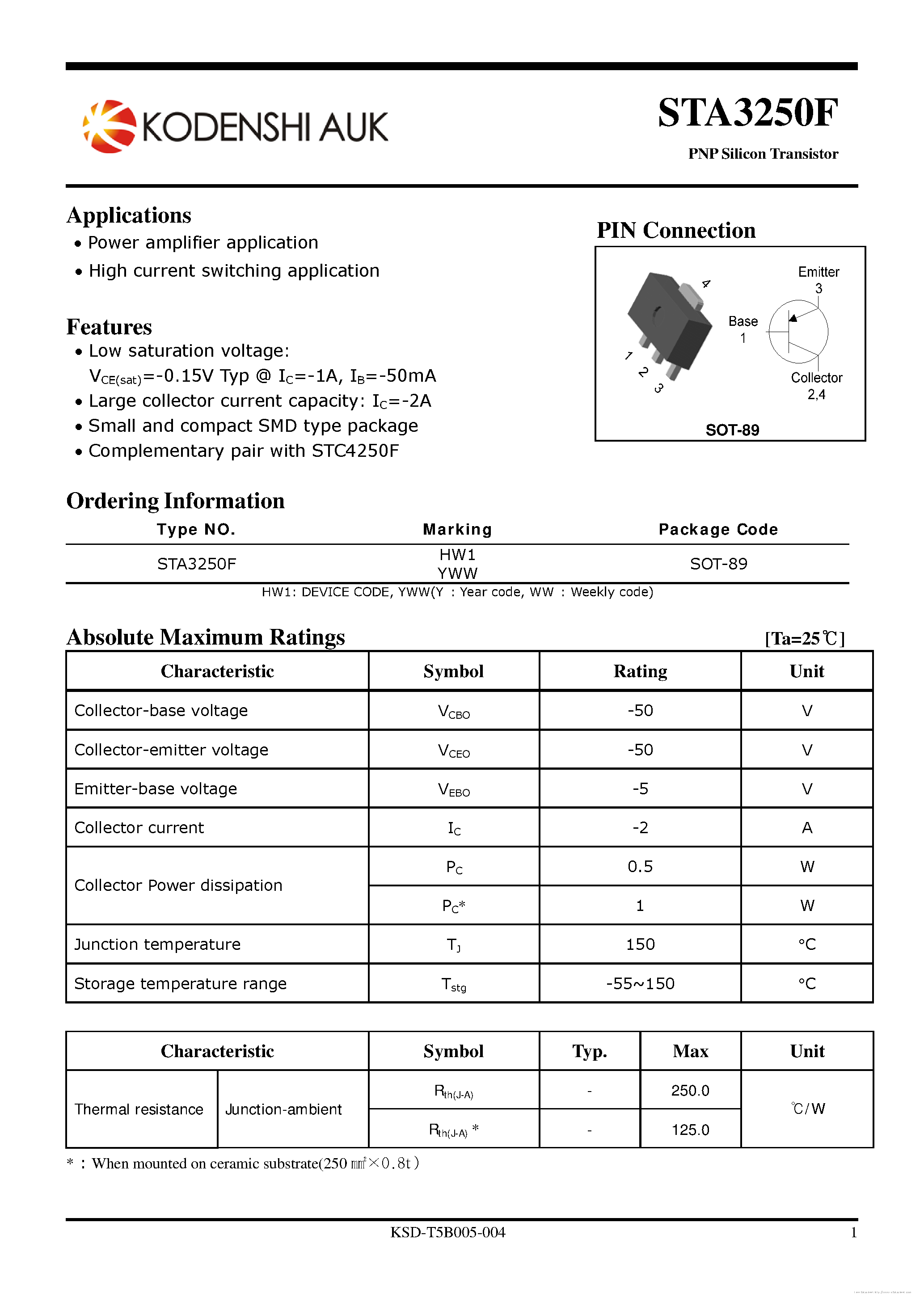 Datasheet STA3250F - page 1