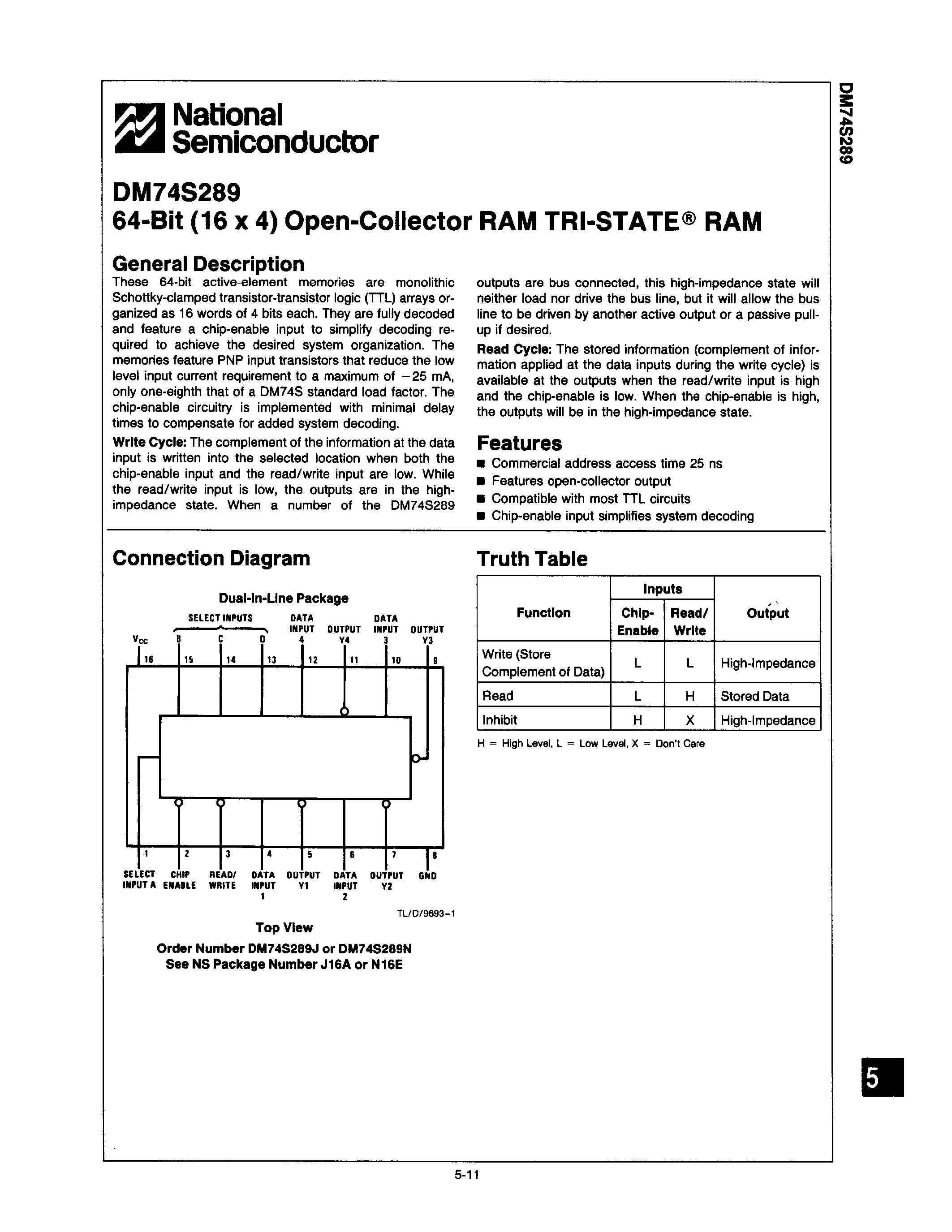 Datasheet DM74S289 - page 1