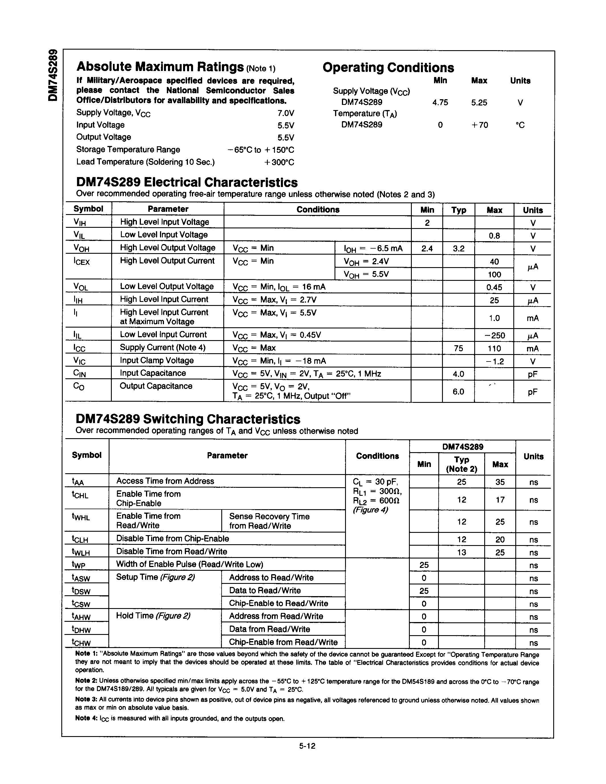 Datasheet DM74S289 page 2 Datasheet DM74S289 - page 2