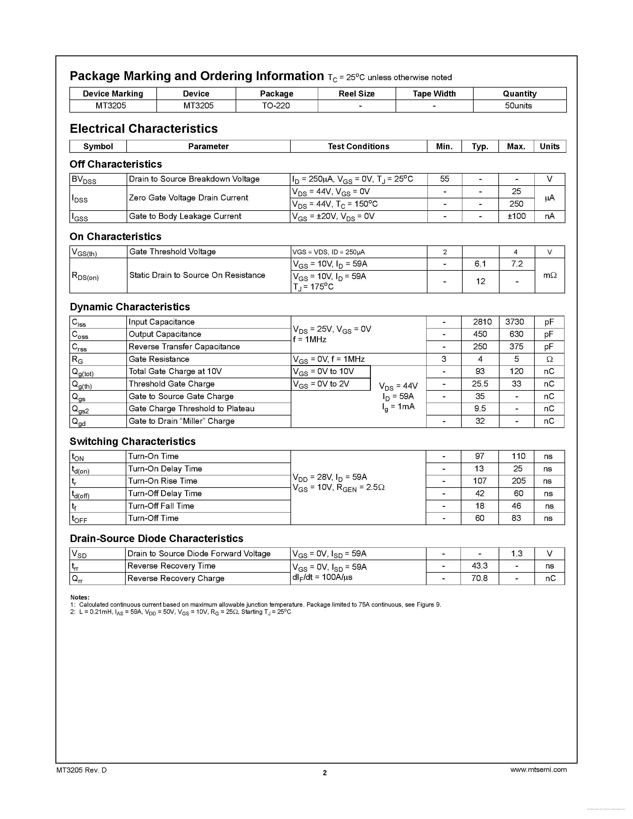 Datasheet MT3205 page 2 Datasheet MT3205 - page 2