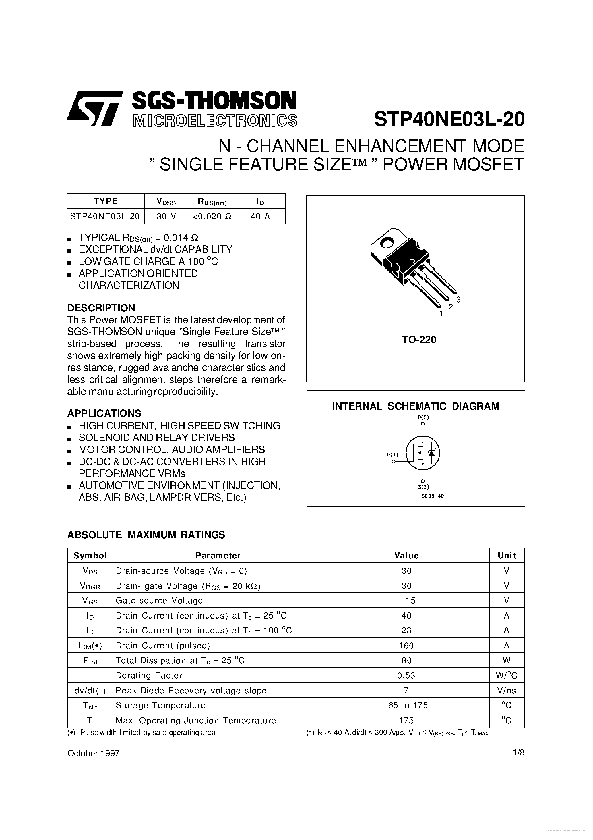 Datasheet STP40NE03L-20 - page 1