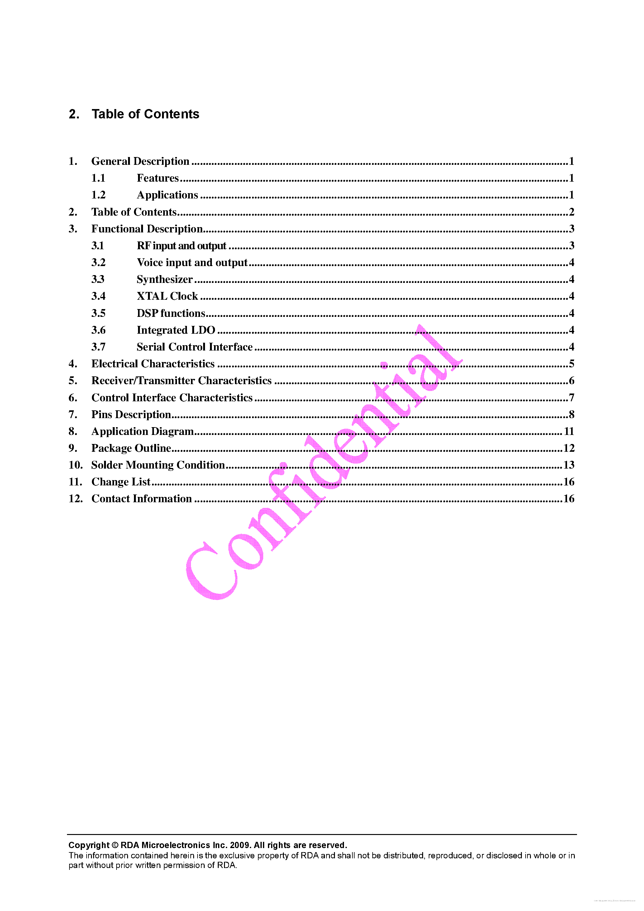 Даташит на микросхему RDA1846 страница 2 Даташит RDA1846 - страница 2