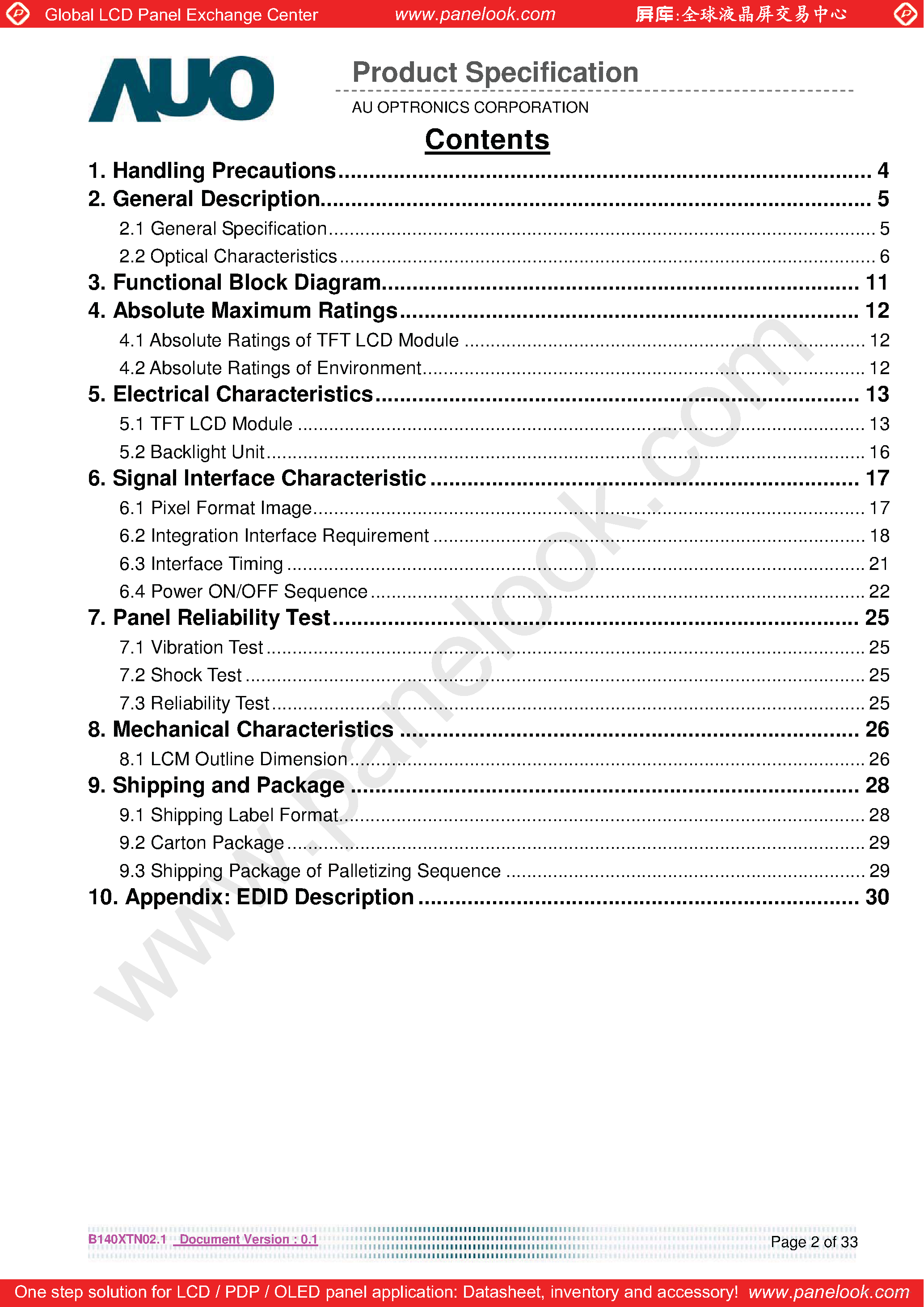 Datasheet B140XTN02.1 - page 2
