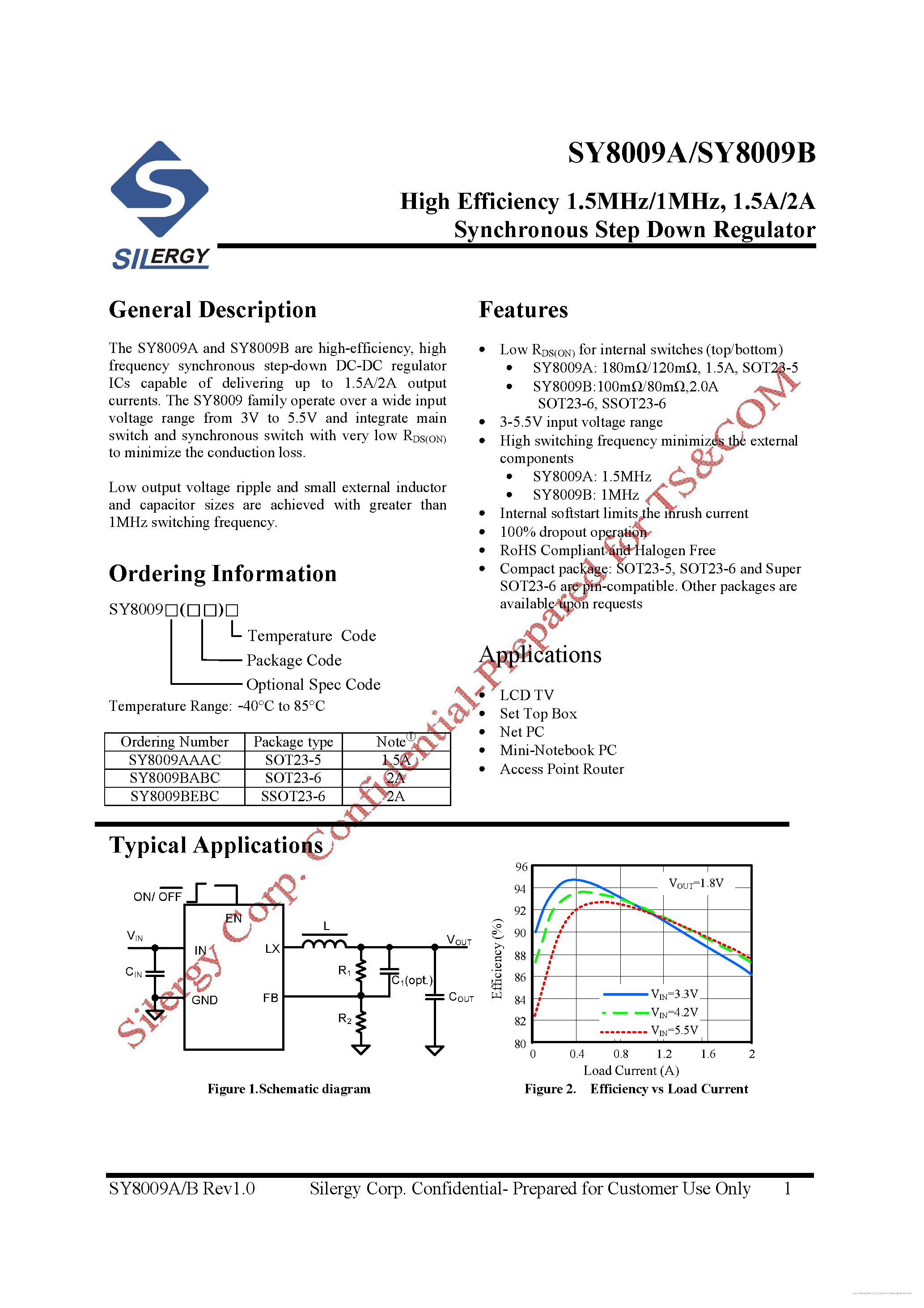 Даташит на микросхему SY8009A страница 1 Даташит SY8009A - страница 1