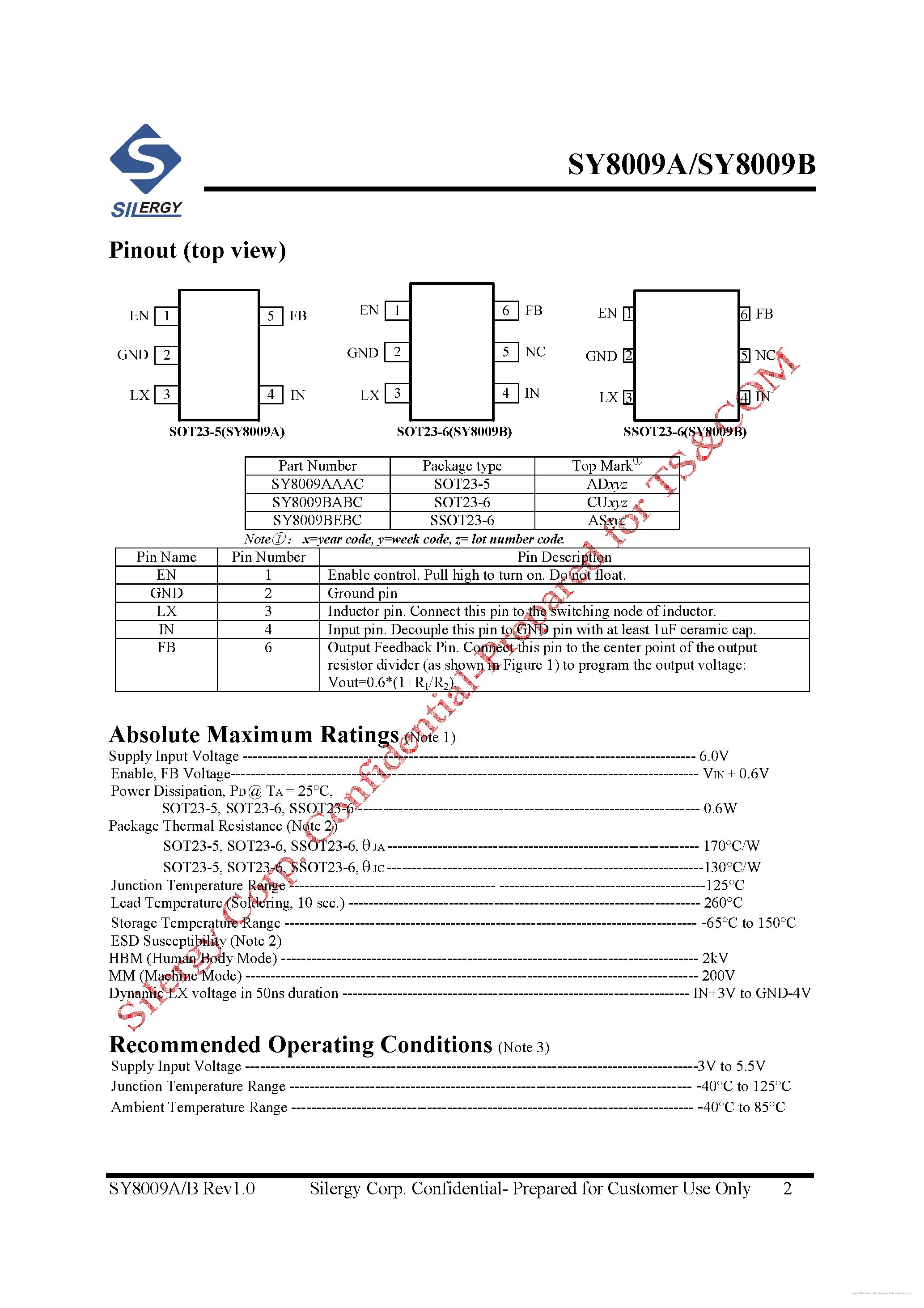 Даташит на микросхему SY8009A страница 2 Даташит SY8009A - страница 2