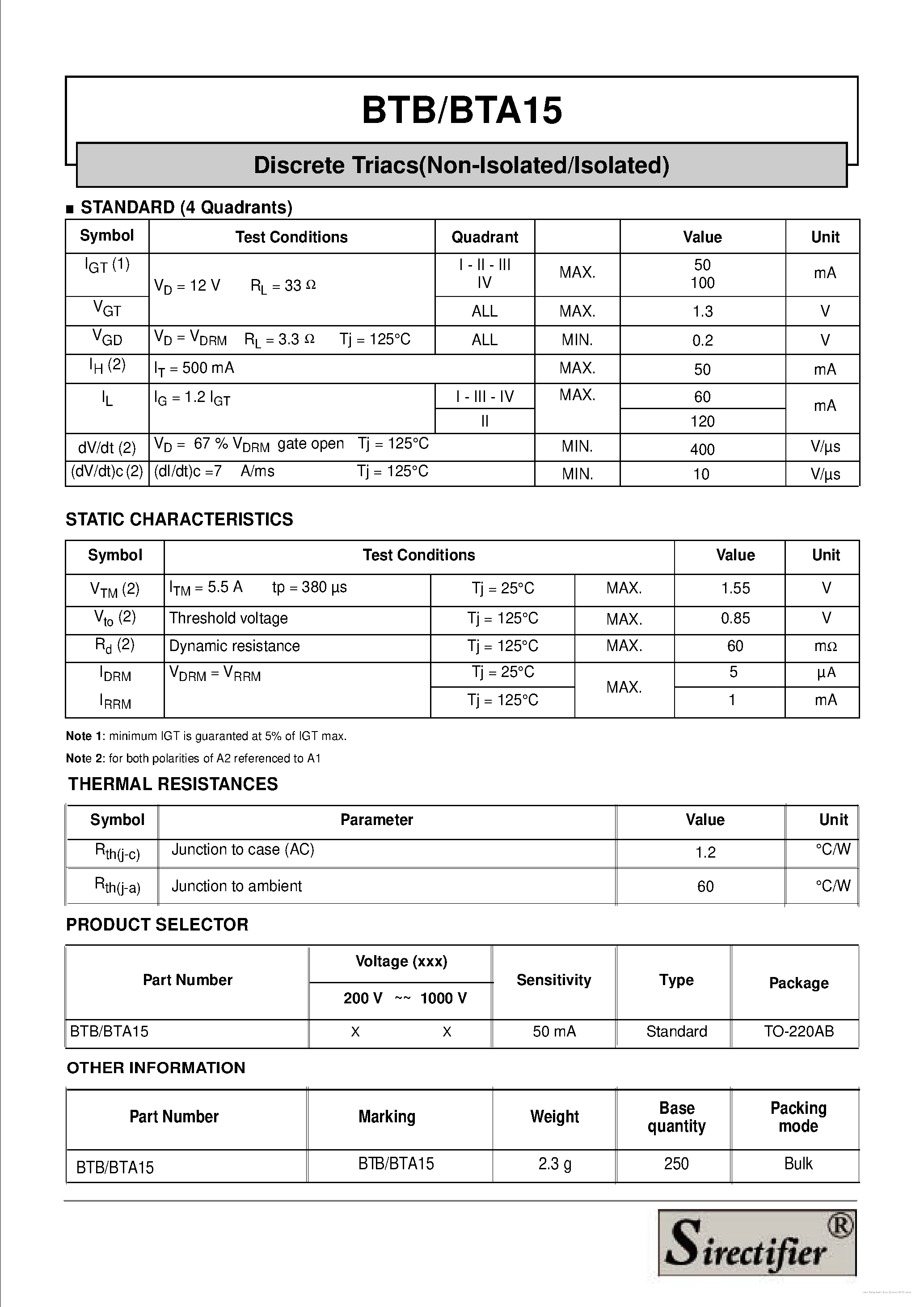 Datasheet BTA15 - page 2