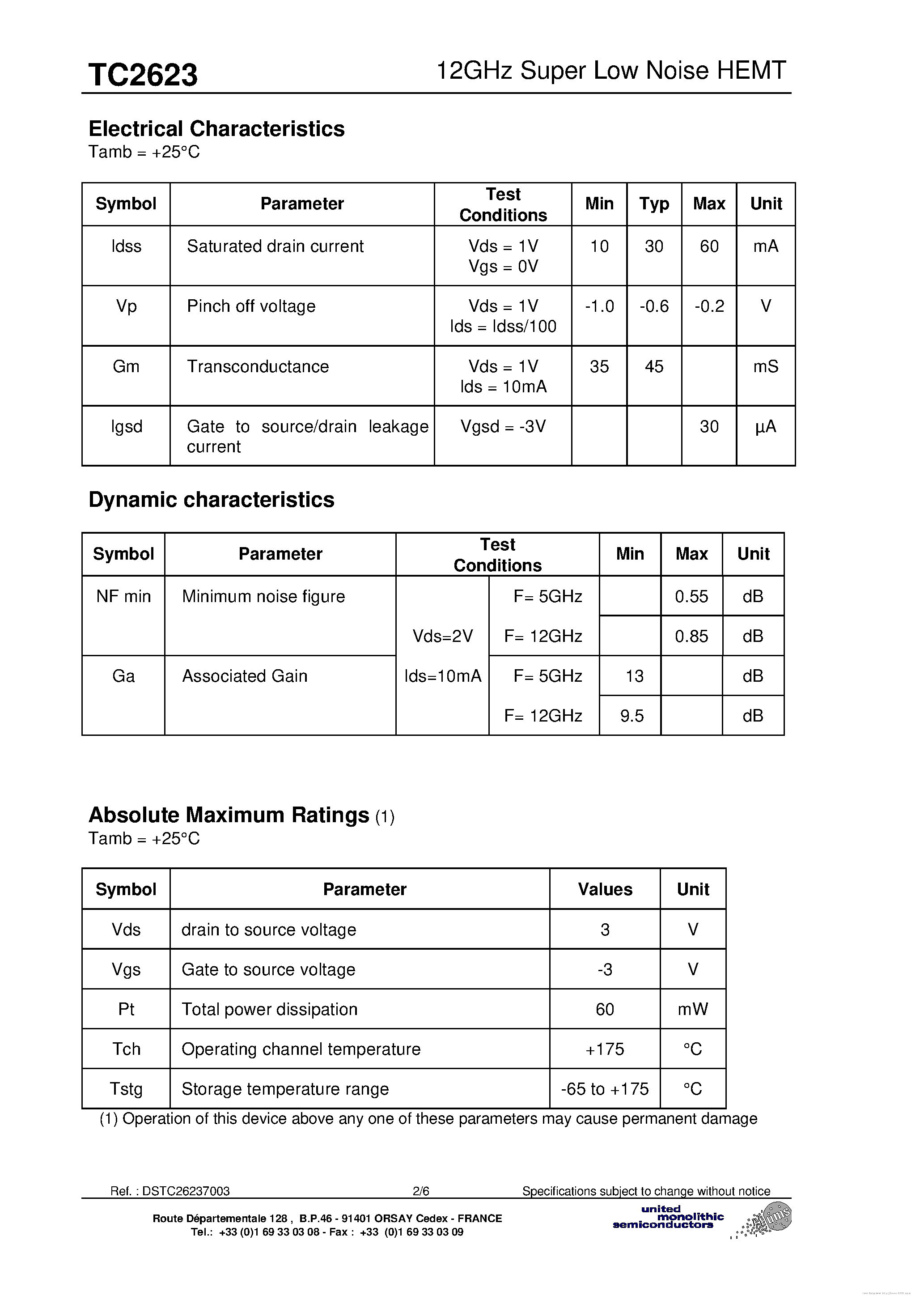 Datasheet TC2623 page 2 Datasheet TC2623 - page 2