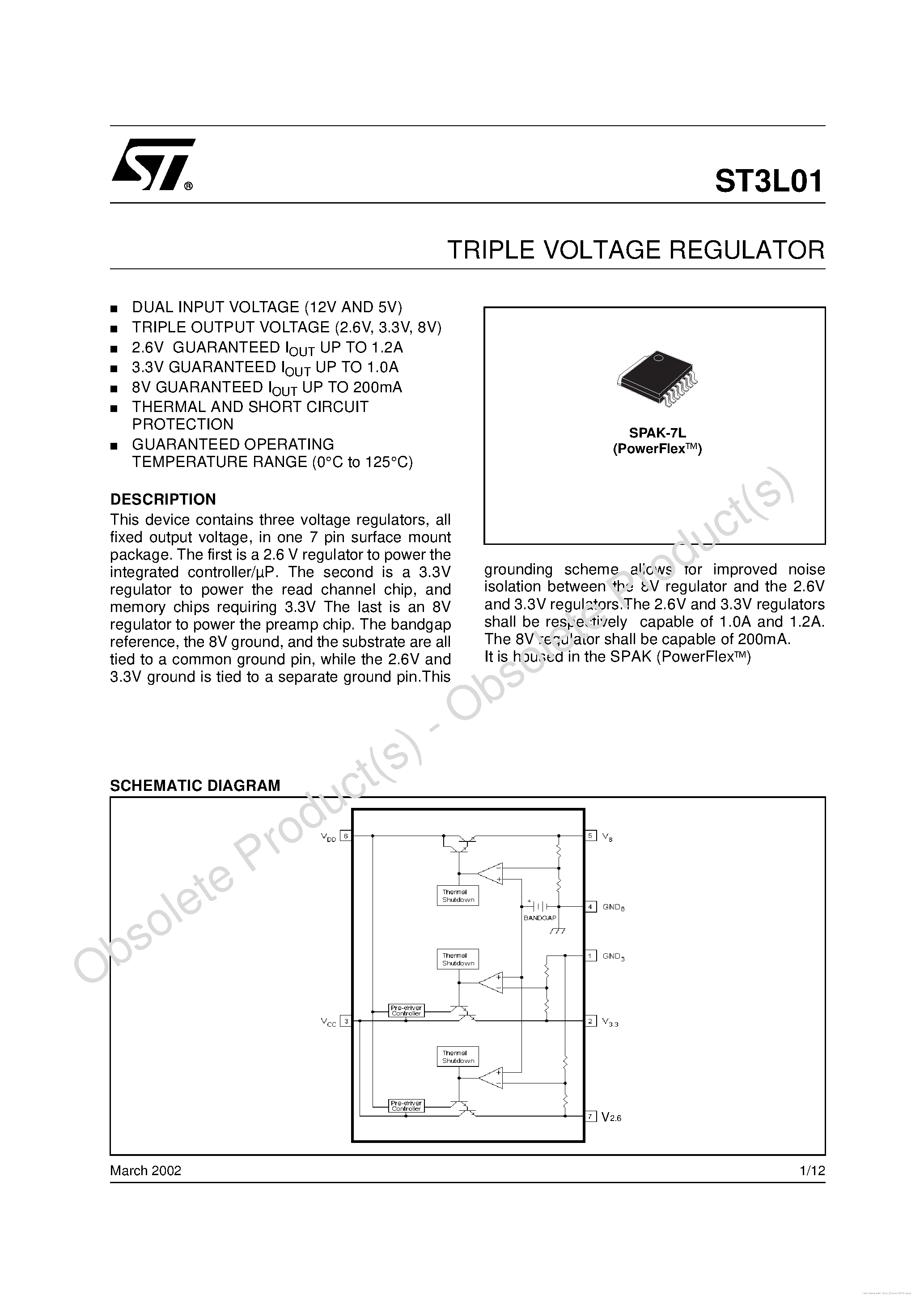 Даташит на микросхему ST3L01 страница 1 Даташит ST3L01 - страница 1