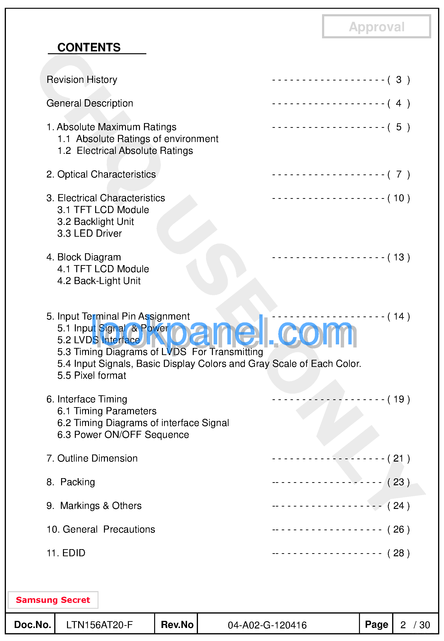 Datasheet LTN156AT20-W page 2 Datasheet LTN156AT20-W - page 2