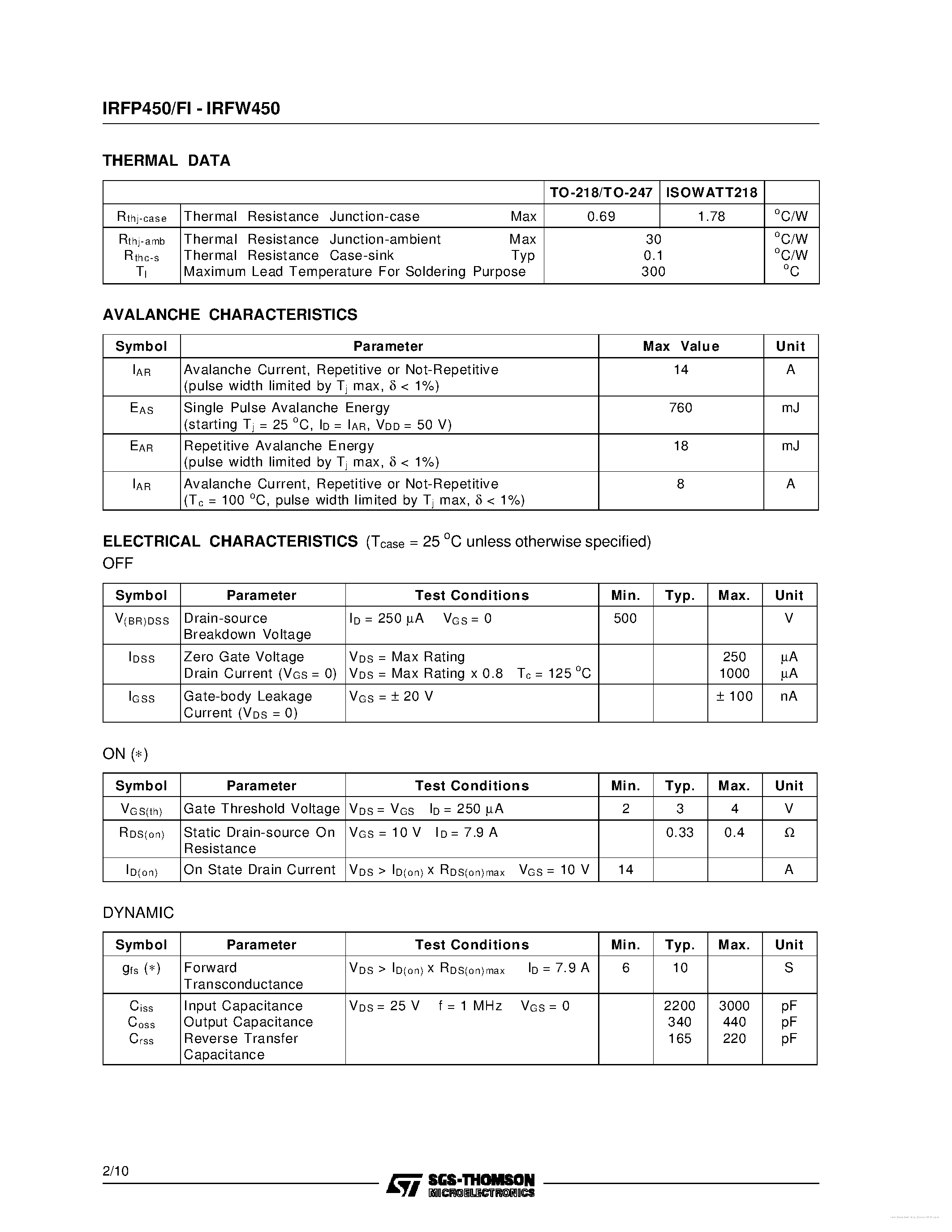 Datasheet IRFP450FI - page 2