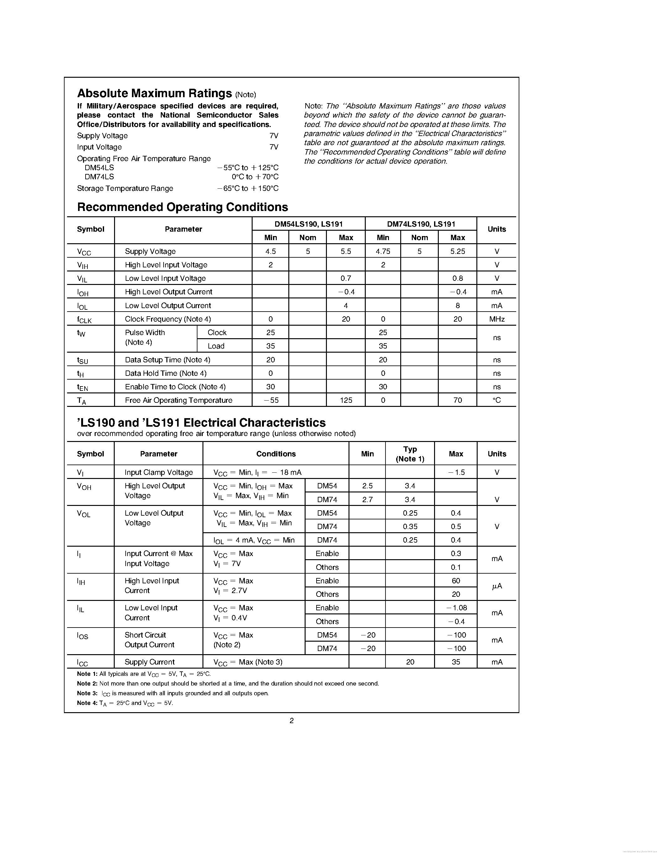 Datasheet 54LS190 - page 2