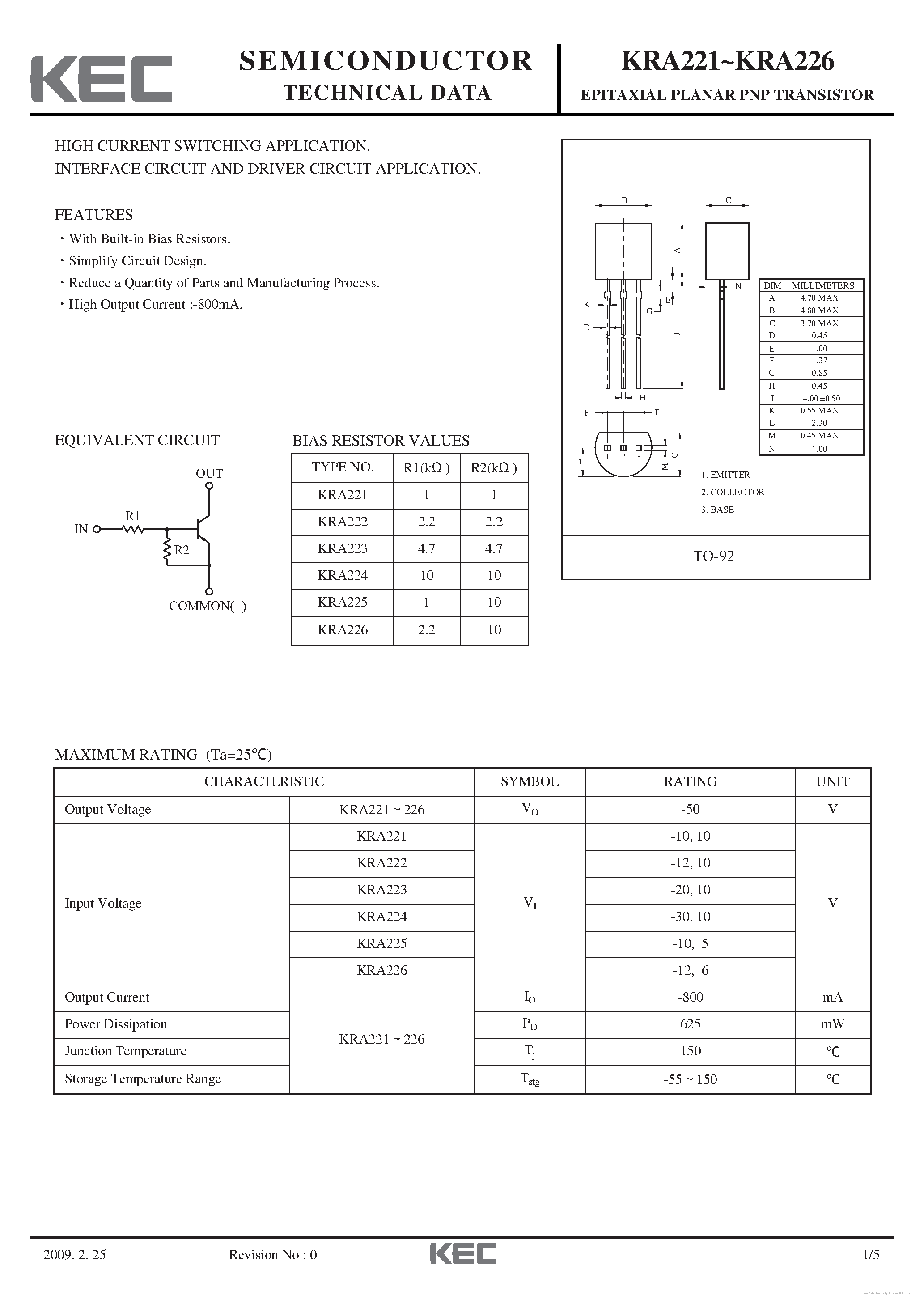 Datasheet KRA222 page 1 Datasheet KRA222 - page 1