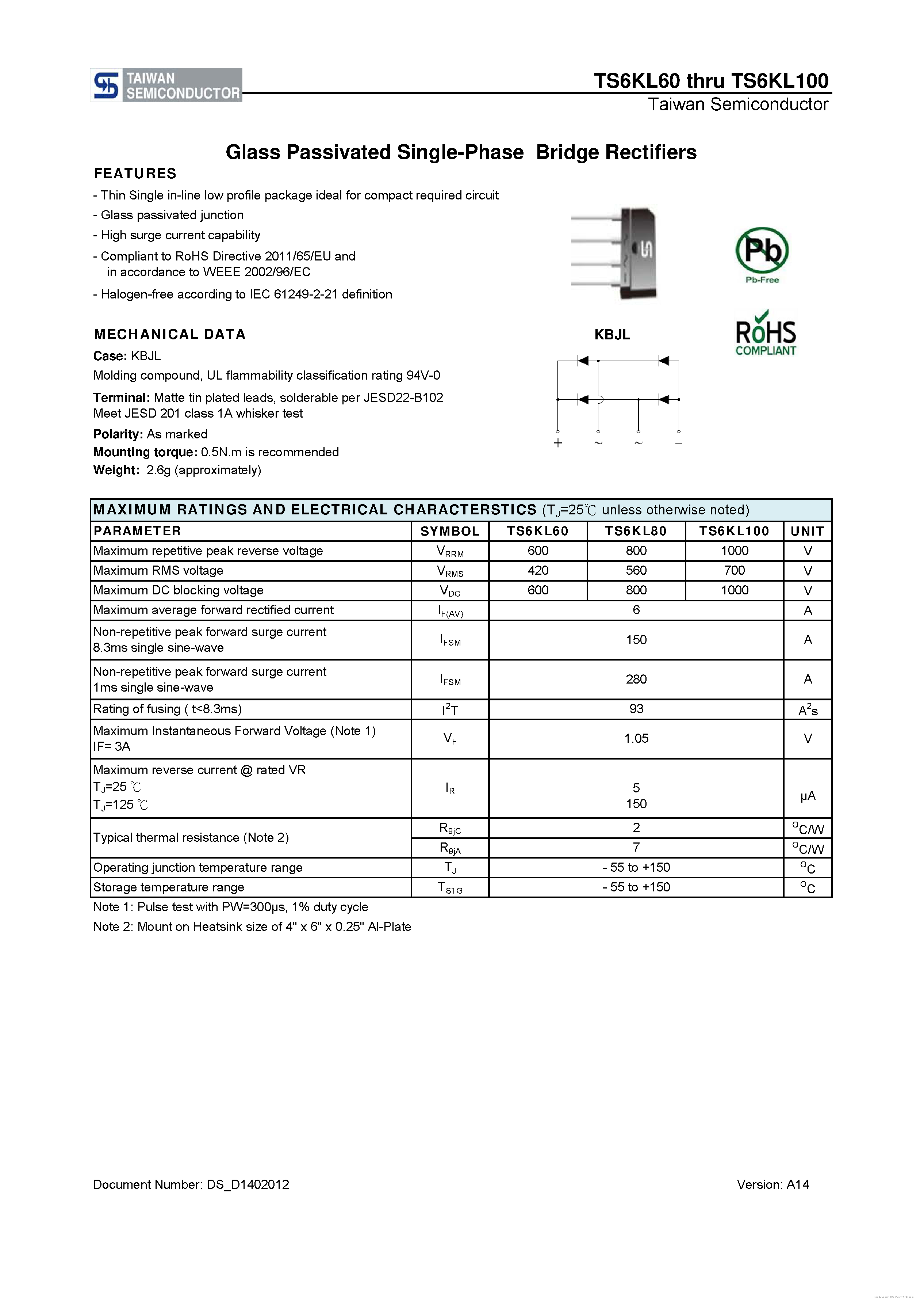 Datasheet TS6KL100 page 1 Datasheet TS6KL100 - page 1