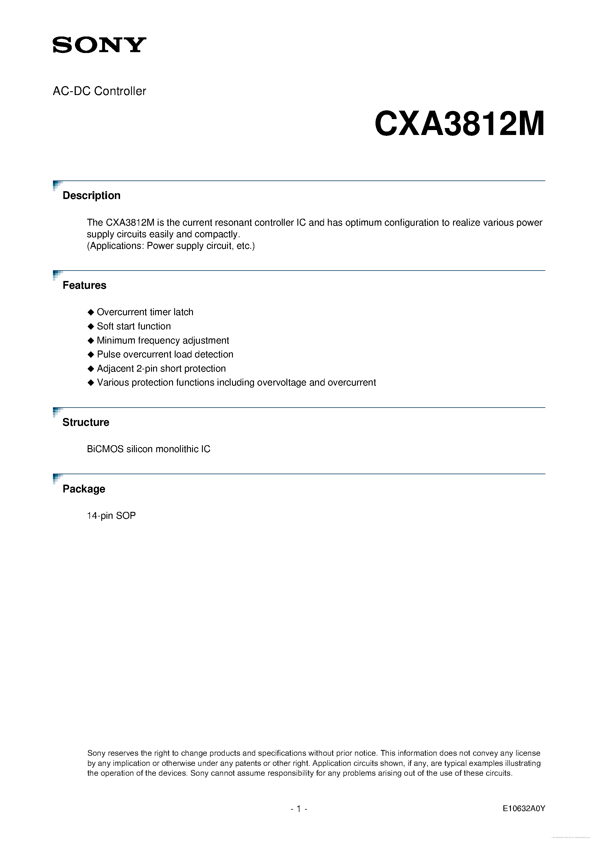 Datasheet CXA3812M - page 1